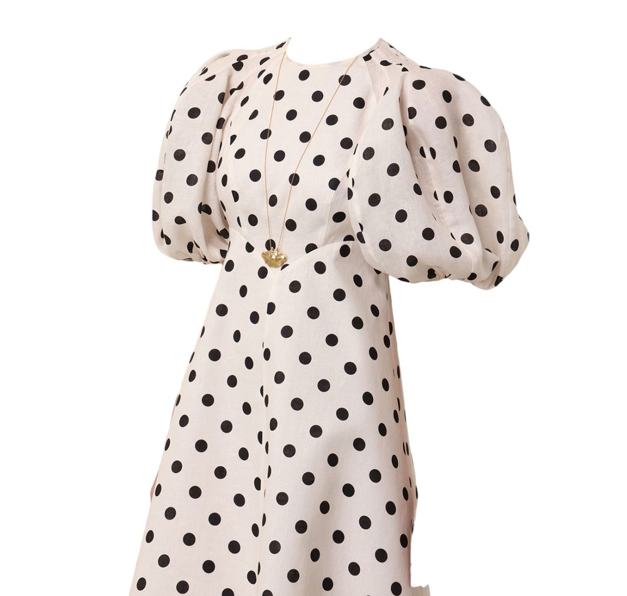 Zimmermann Midi Day Dress | Black/White Polka Dot, Blouson/Puff sleeves, Linen