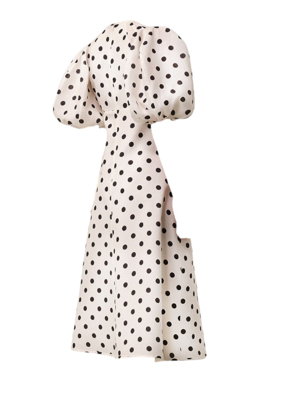 Zimmermann Midi Day Dress | Black/White Polka Dot, Blouson/Puff sleeves, Linen