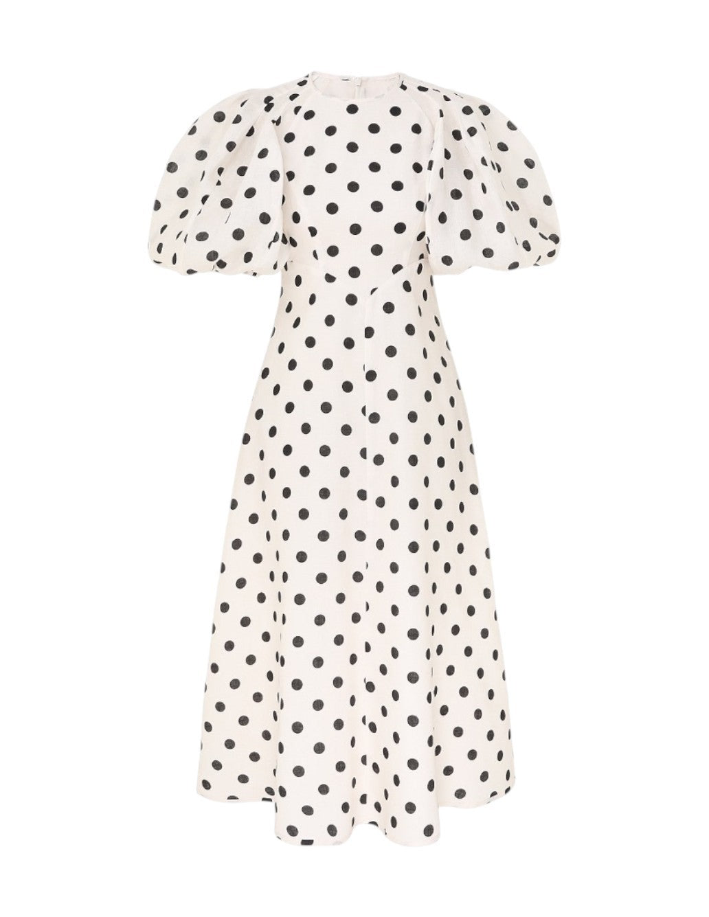 Zimmermann Midi Day Dress | Black/White Polka Dot, Blouson/Puff sleeves, Linen