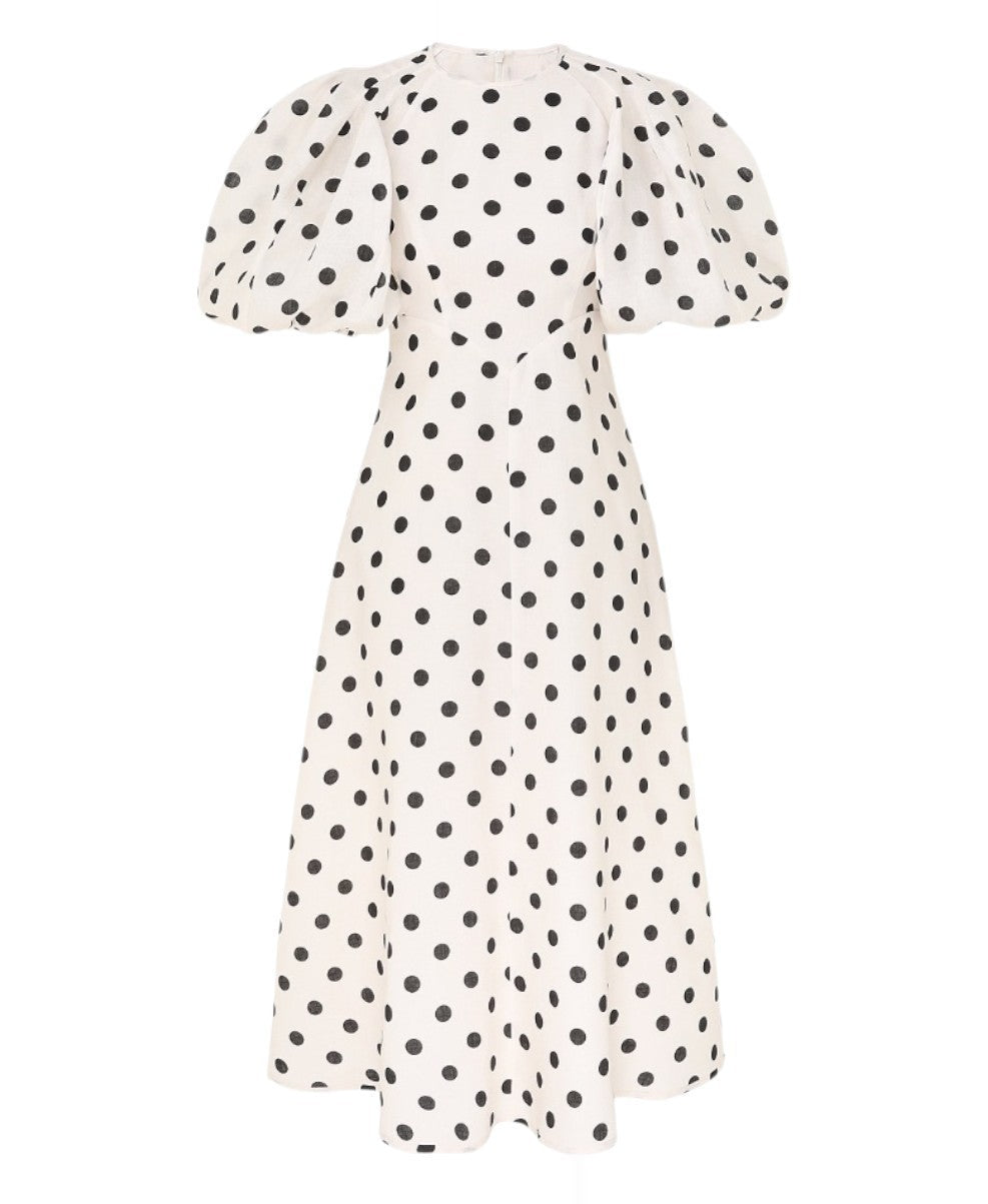Zimmermann Midi Day Dress | Black/White Polka Dot, Blouson/Puff sleeves, Linen