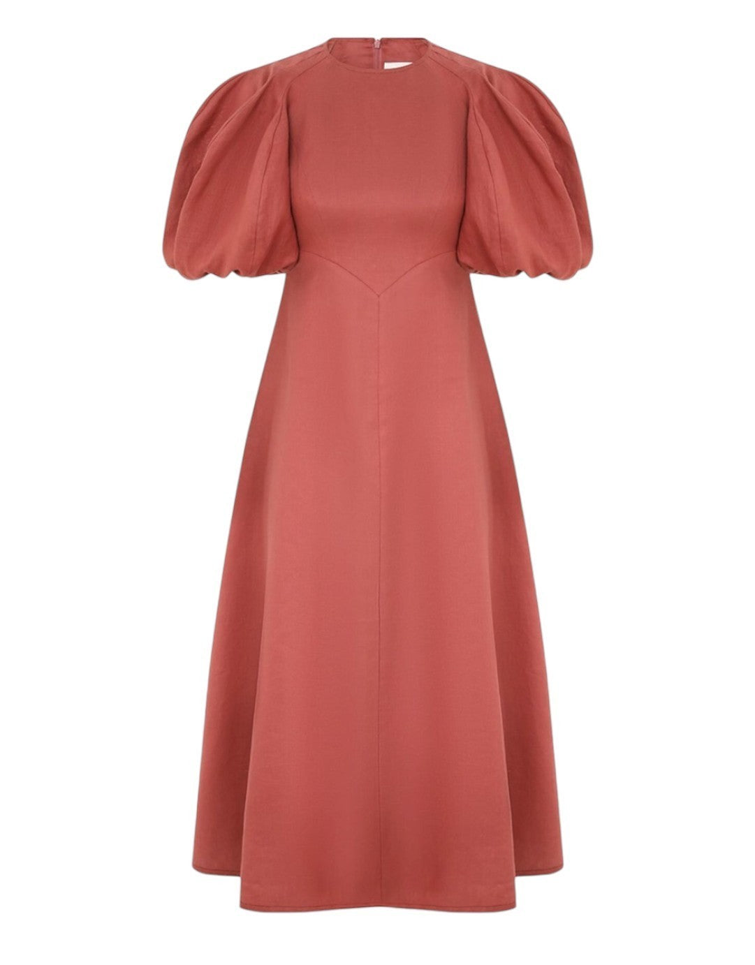 Zimmermann Midi Day Dress | Lipstick/Red/Pink, Blouson/Puff sleeves, Linen