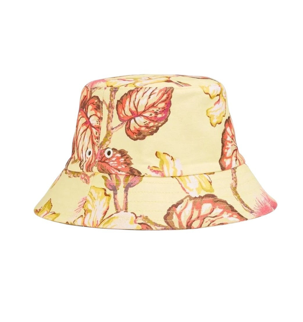 Zimmermann Printed Bucket Hat | Yellow Hibiscus Floral Print, Linen, Summer Hat