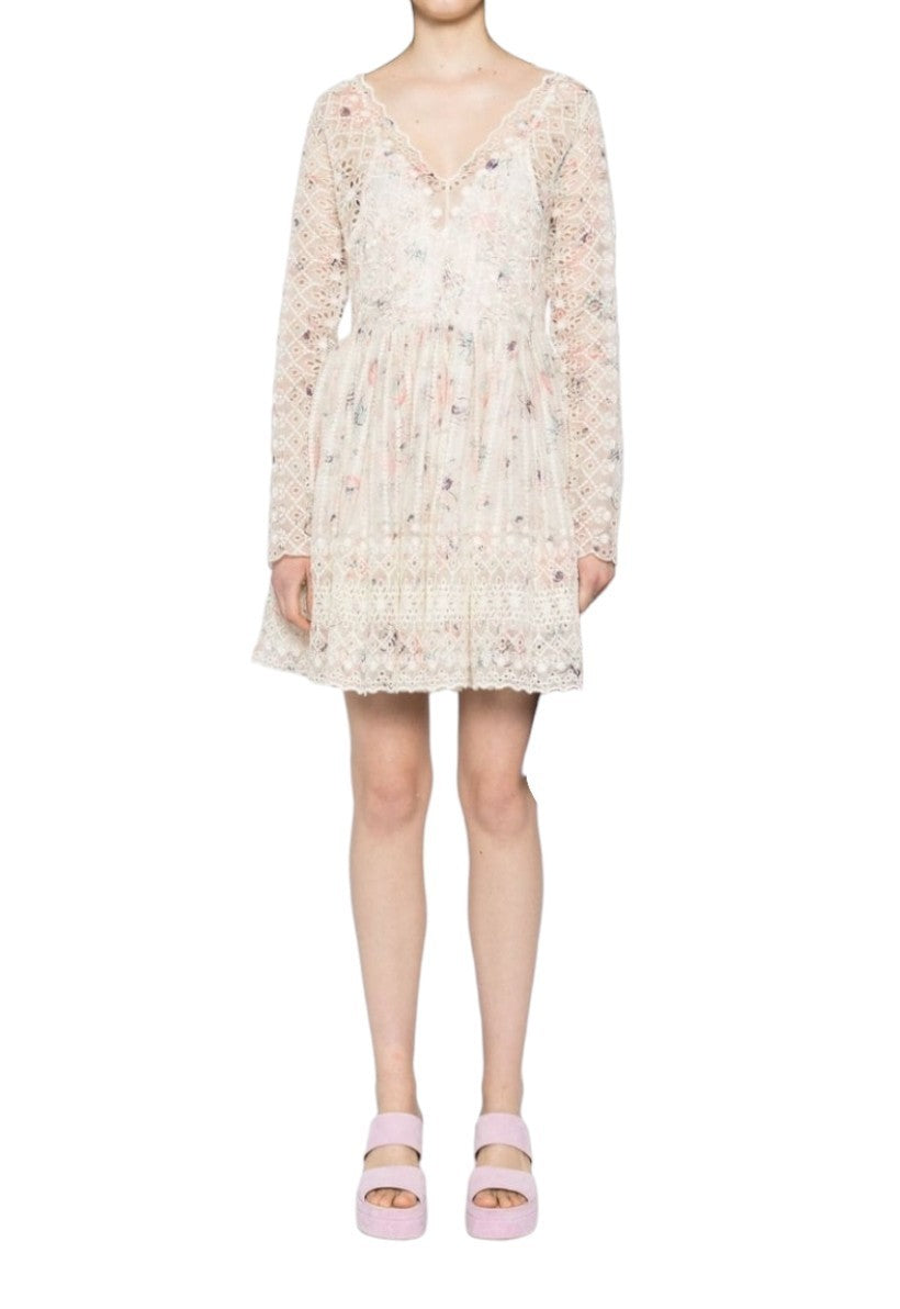 Zimmermann Halliday Mini Dress | Ivory Watercolour Floral, White, Embroidered