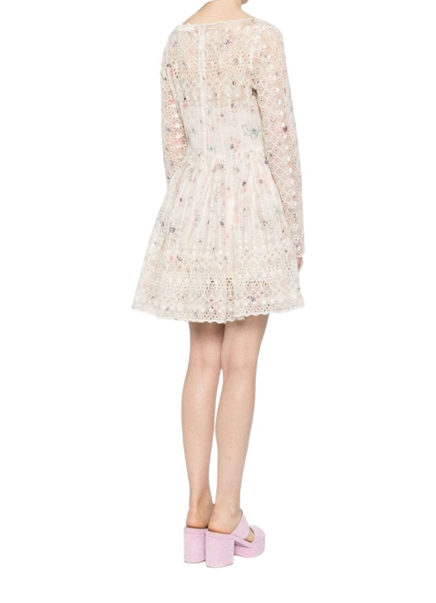 Zimmermann Halliday Mini Dress | Ivory Watercolour Floral, White, Embroidered
