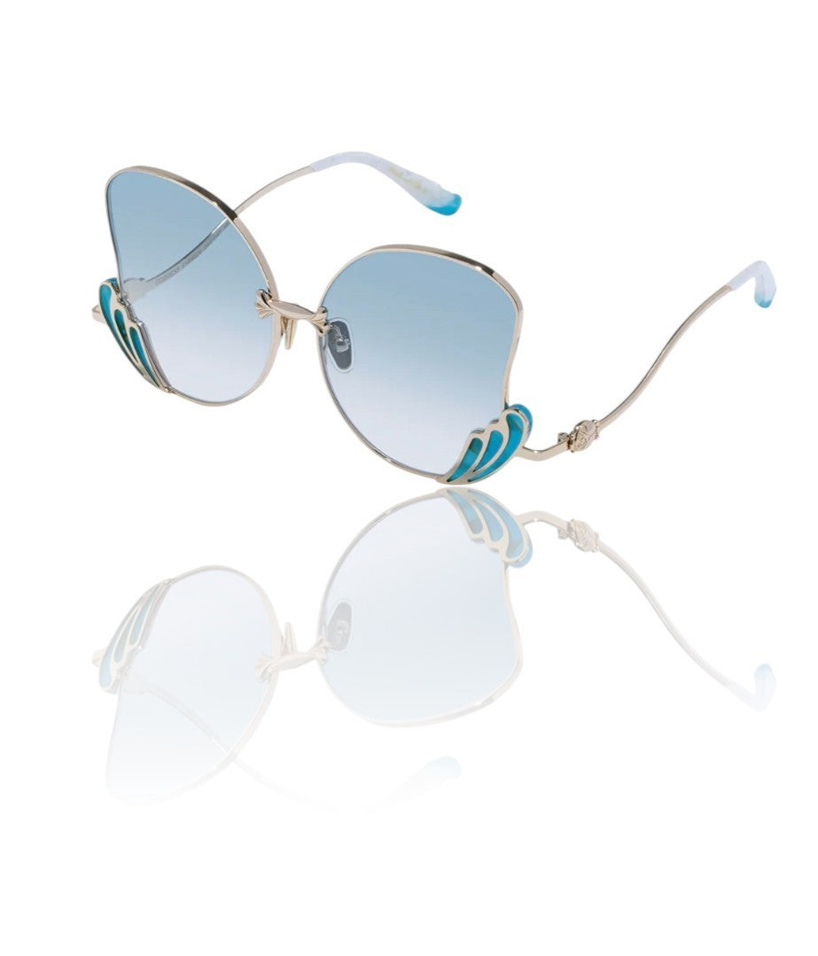 Camilla Goddess Energy Sunglasses | Gold/Turquoise Blue, Butterfly, Oversized