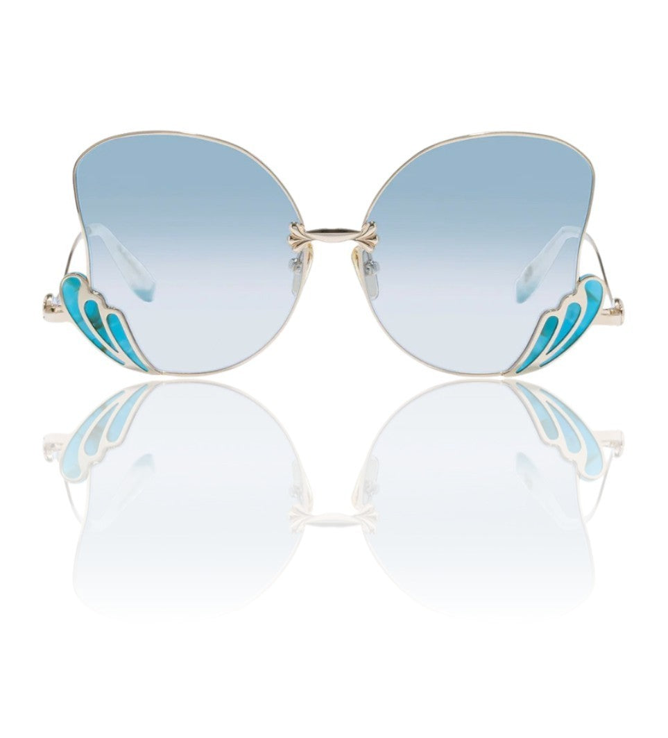 Camilla Goddess Energy Sunglasses | Gold/Turquoise Blue, Butterfly, Oversized