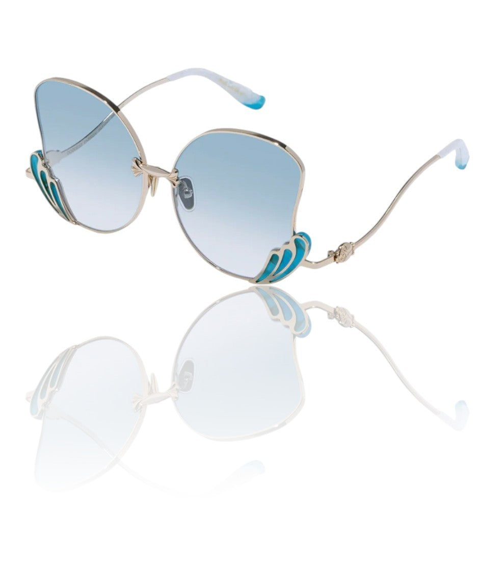 Camilla Goddess Energy Sunglasses | Gold/Turquoise Blue, Butterfly, Oversized