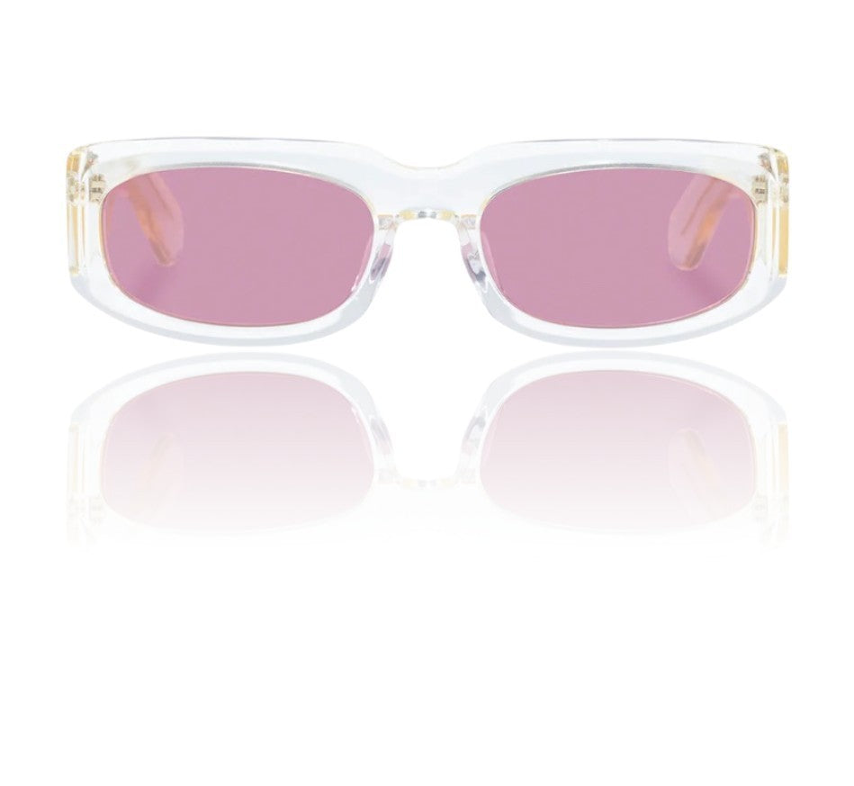 Karen Walker Zahra B Sunglasses | Vintage Clear Acetate, Pink Lenses, Rectangle