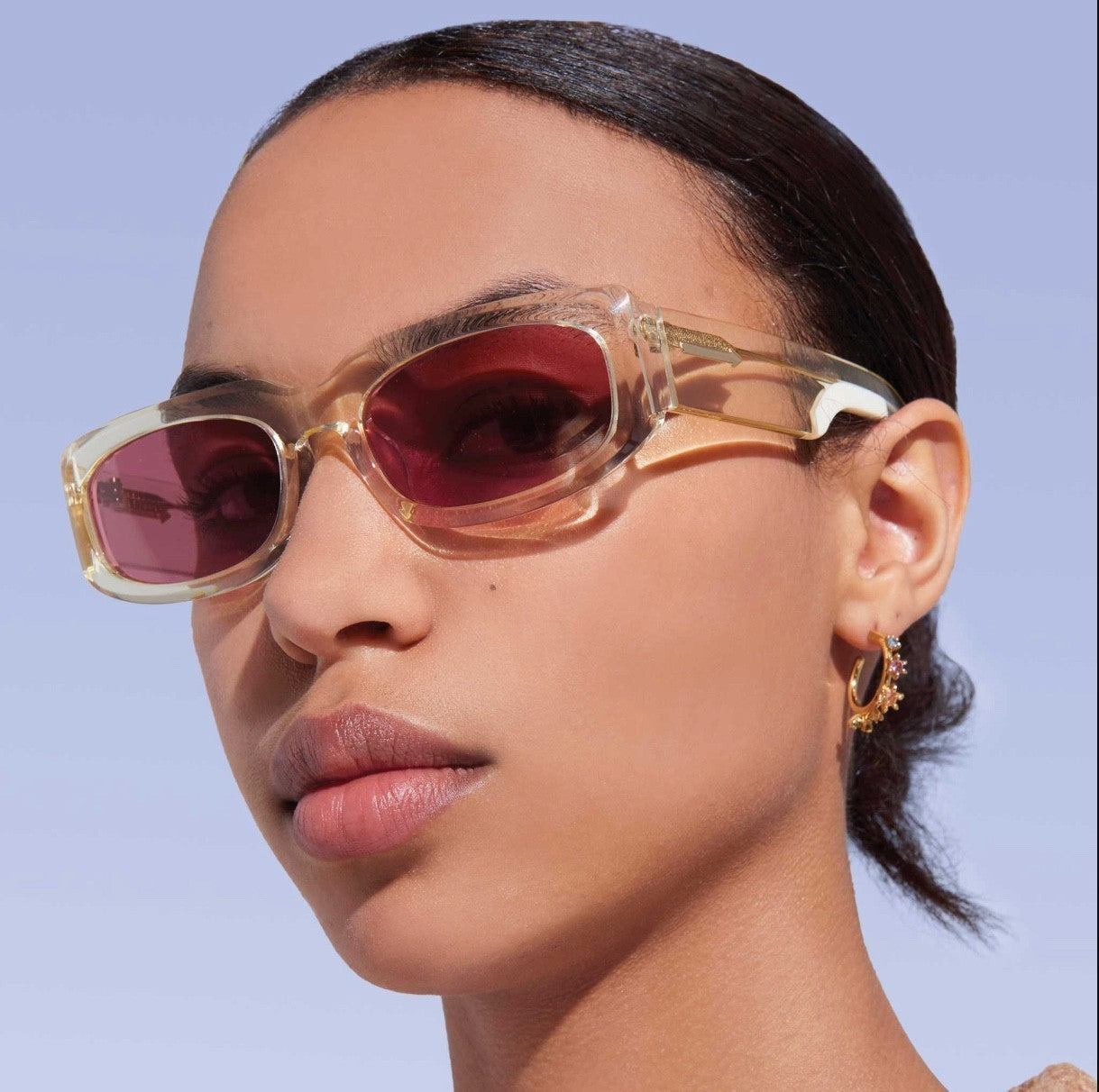 Karen Walker Zahra B Sunglasses | Vintage Clear Acetate, Pink Lenses, Rectangle