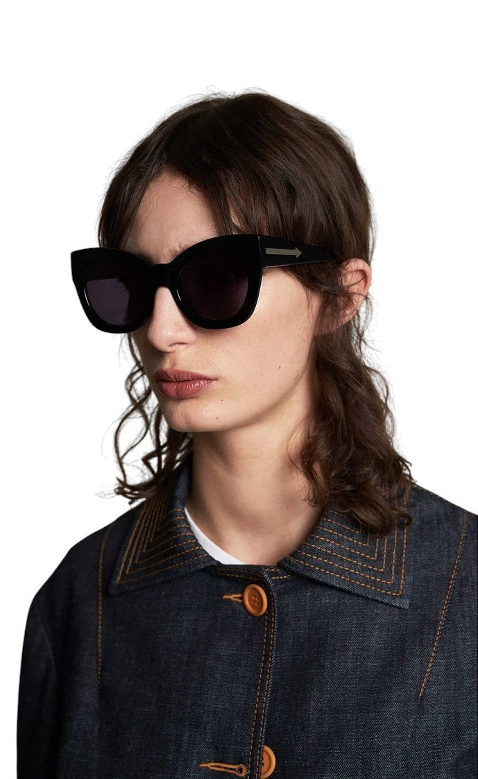 Karen Walker Northern Lights Sunglasses | Black Acetate, Grey Lenses, Cats Eye