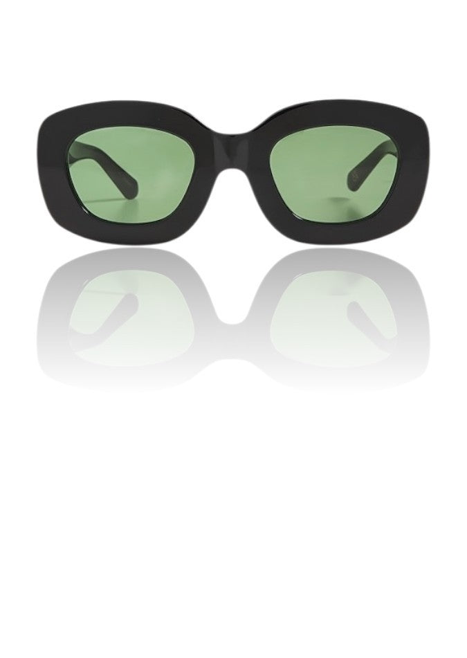 Karen Walker Field Trip Sunglasses | Black Acetate, Oversized, Rectangle, Green