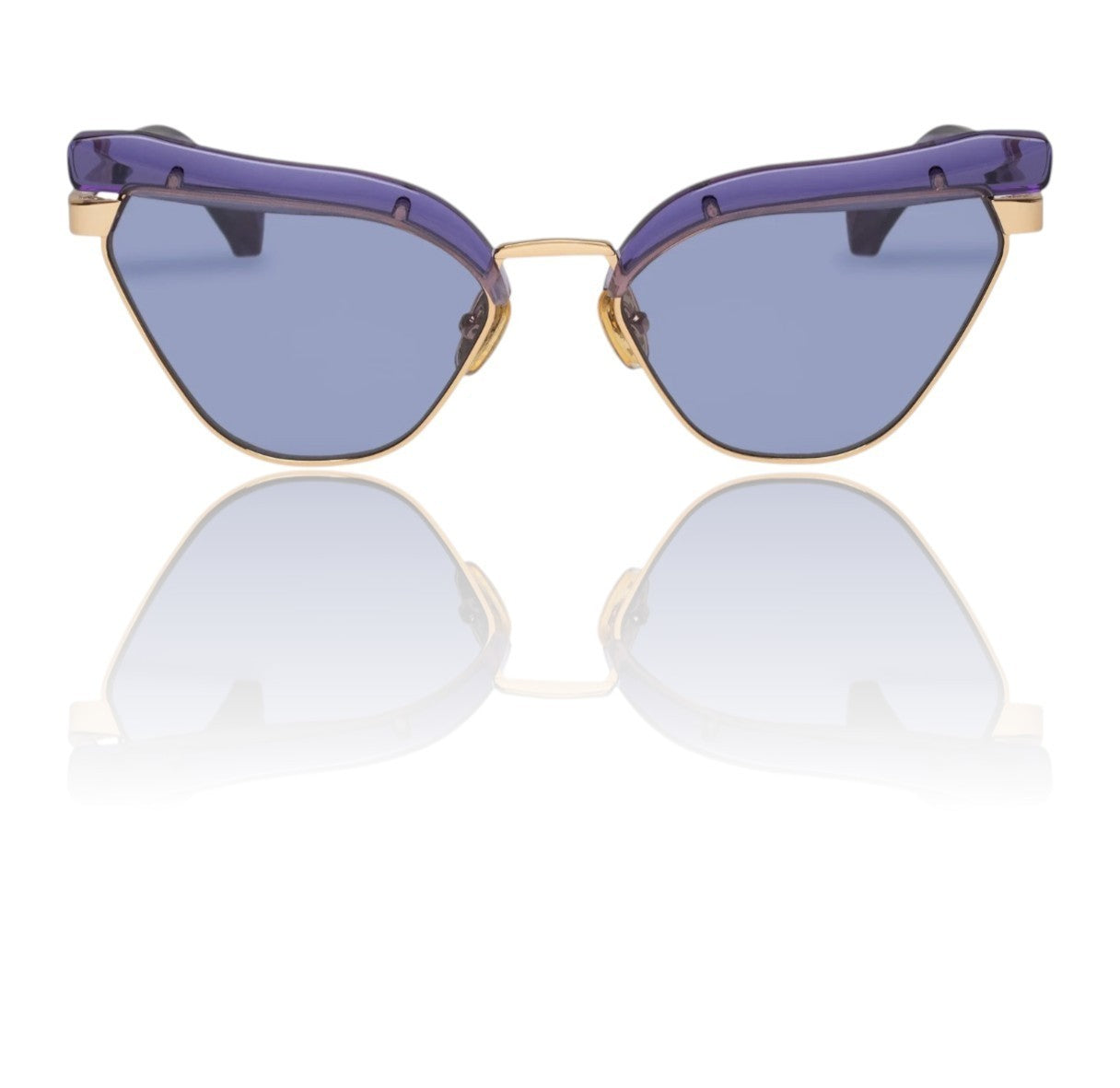 Karen Walker Fantasia Sunglasses | Blue/Gold, Blue Lens, Cat Eye, Metal/Acetate