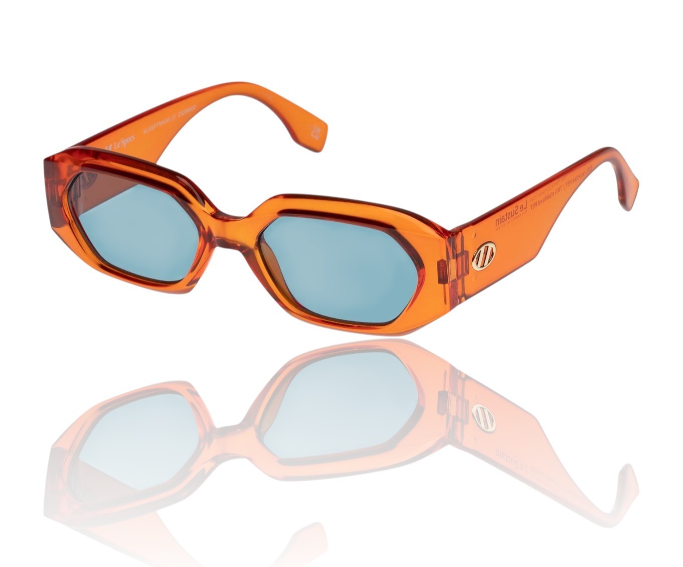 Le Specs Slaptrash Sunglasses |Orange Soda, Transparent, Blue Lenses, Rectangle