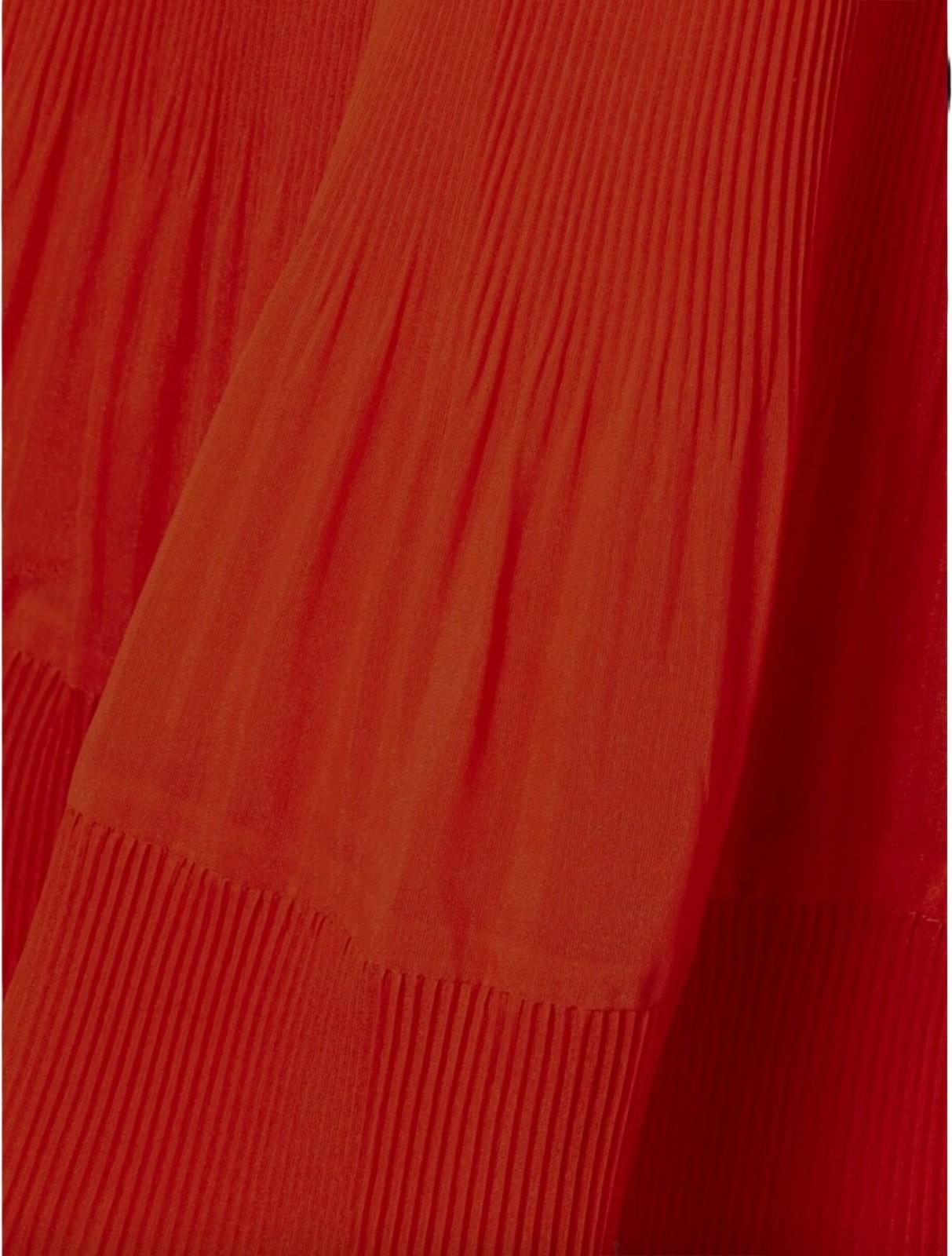 Zimmermann Pleated Midi Dress |Plisse, Dark Red, Puff Sleeves, Plunging V-Neck
