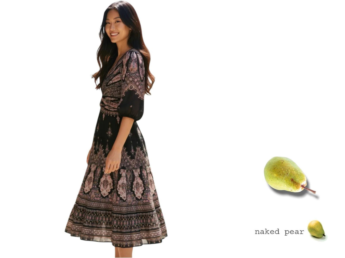 Zimmermann Pleated Midi Dress |Plisse, Black Paisley, Puff Sleeves, V-Neck