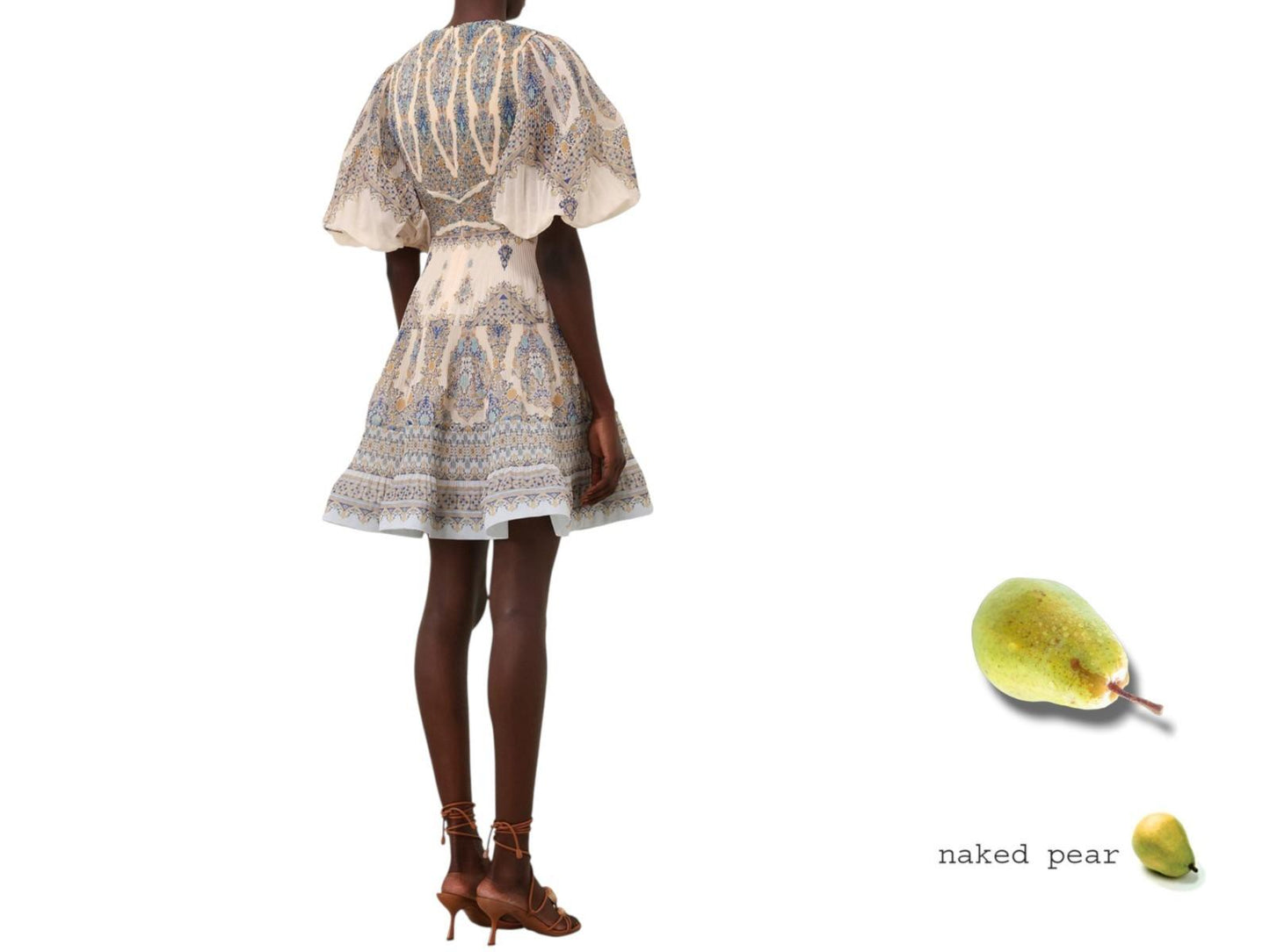 Zimmermann Pleated Mini Dress |Blue Paisley, Puff Sleeves, Plunging V-Neck