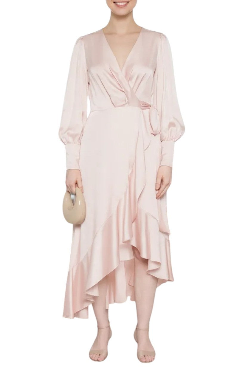 zimmermann pink silk wrap dress Zimmermann Silk Wrap Midi Dress Light Pink Silk Dolman Sleeve Naked Pear