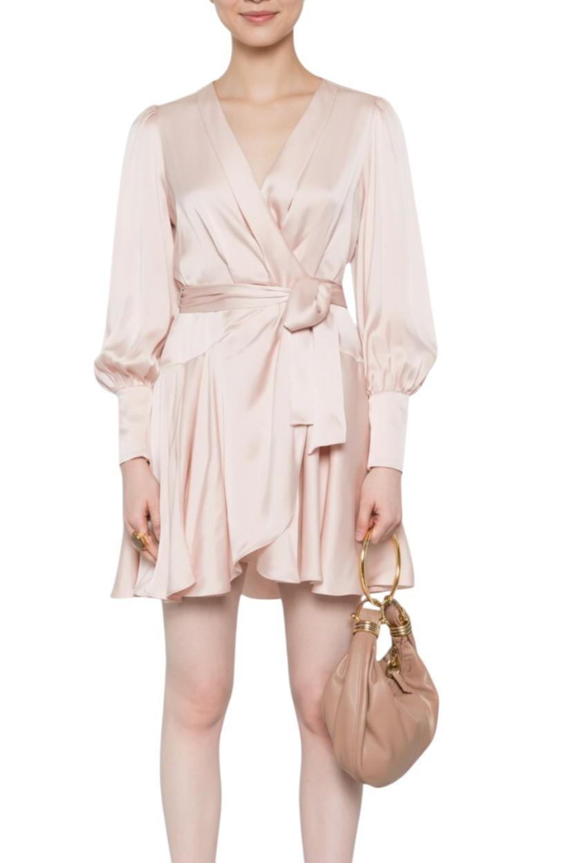 Zimmermann Silk Wrap Mini Dress | Light Pink, Silk, Cocktail, Dolman Sleeves