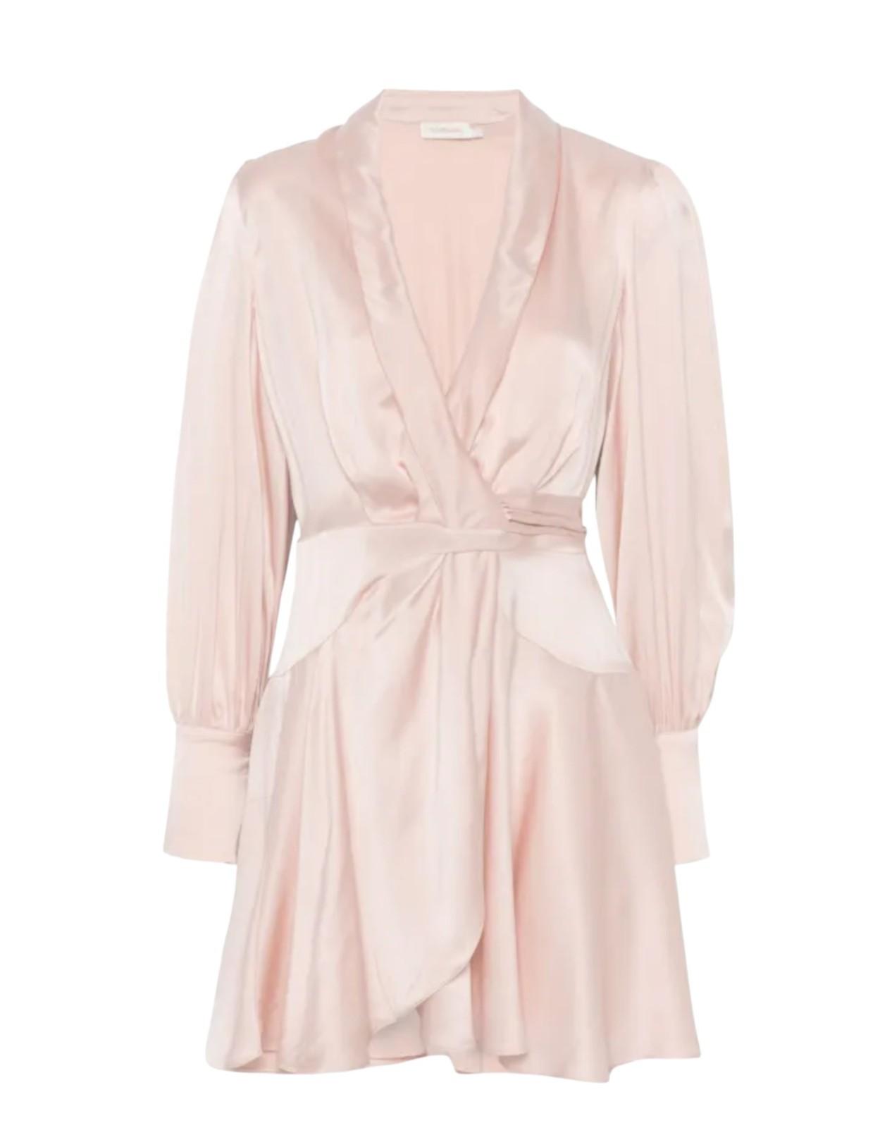 Zimmermann Silk Wrap Mini Dress | Light Pink, Silk, Cocktail, Dolman Sleeves
