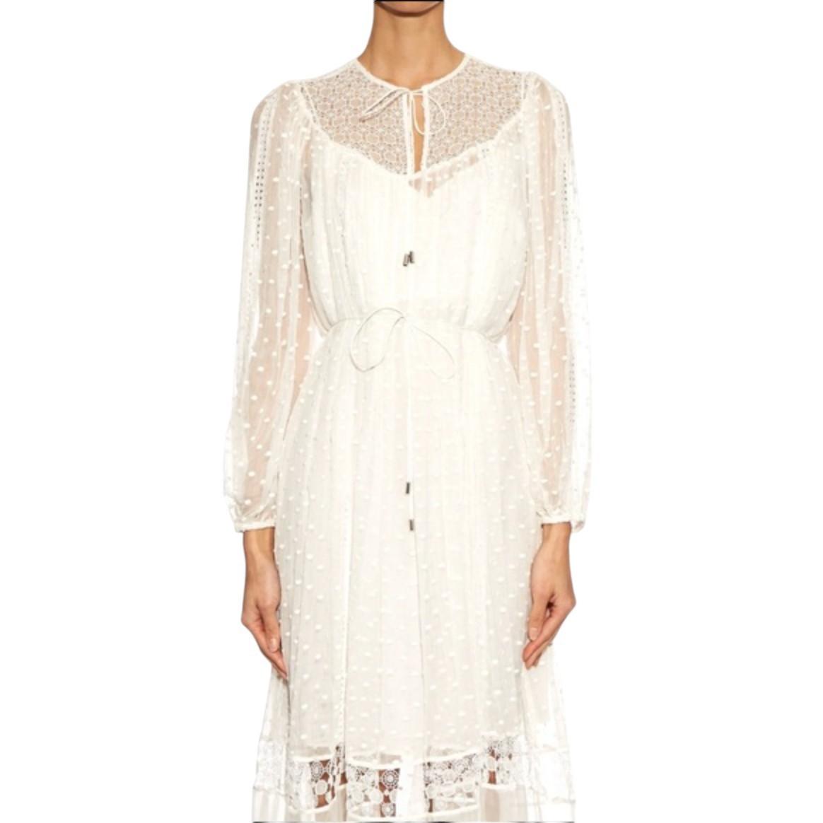 Zimmermann Swiss Lace Midi Dress | Off White/Cream, Embroidered, Sheer w Slip