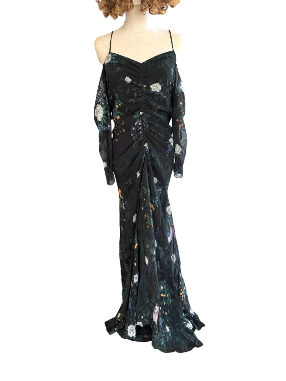 CAMILLA + MARC Arlen Maxi Dress | Sz 8, Black Floral, Ruching, Spaghetti Straps