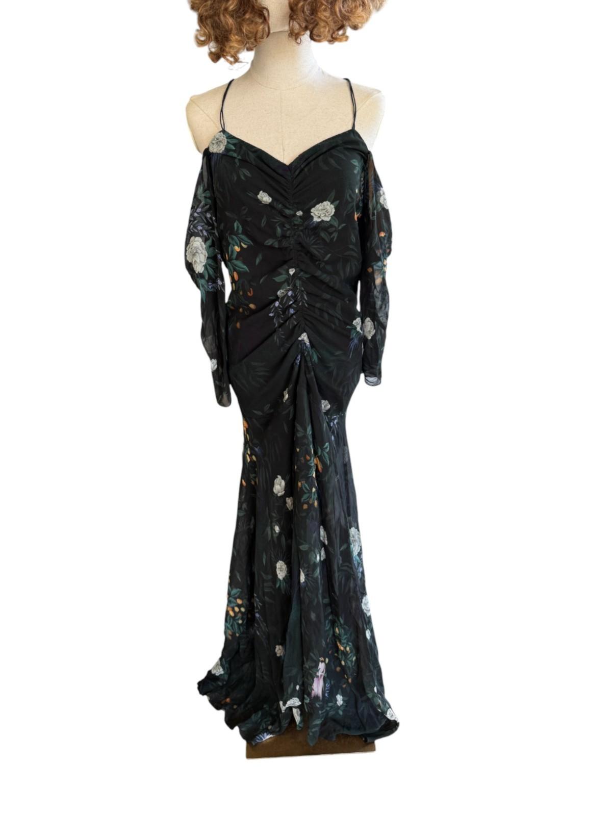 CAMILLA + MARC Arlen Maxi Dress | Sz 8, Black Floral, Ruching, Spaghetti Straps