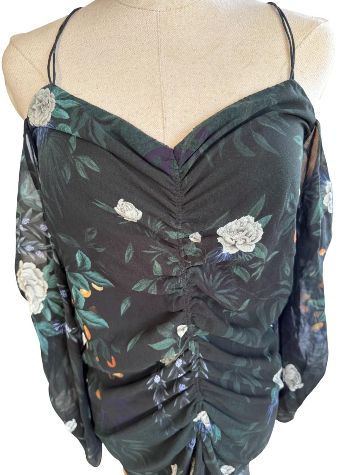 CAMILLA + MARC Arlen Maxi Dress | Sz 8, Black Floral, Ruching, Spaghetti Straps