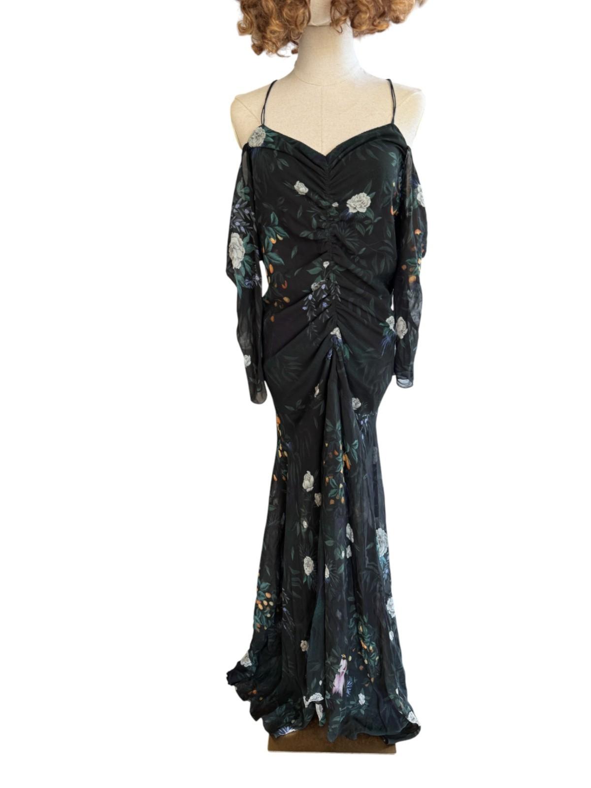 CAMILLA + MARC Arlen Maxi Dress | Sz 8, Black Floral, Ruching, Spaghetti Straps