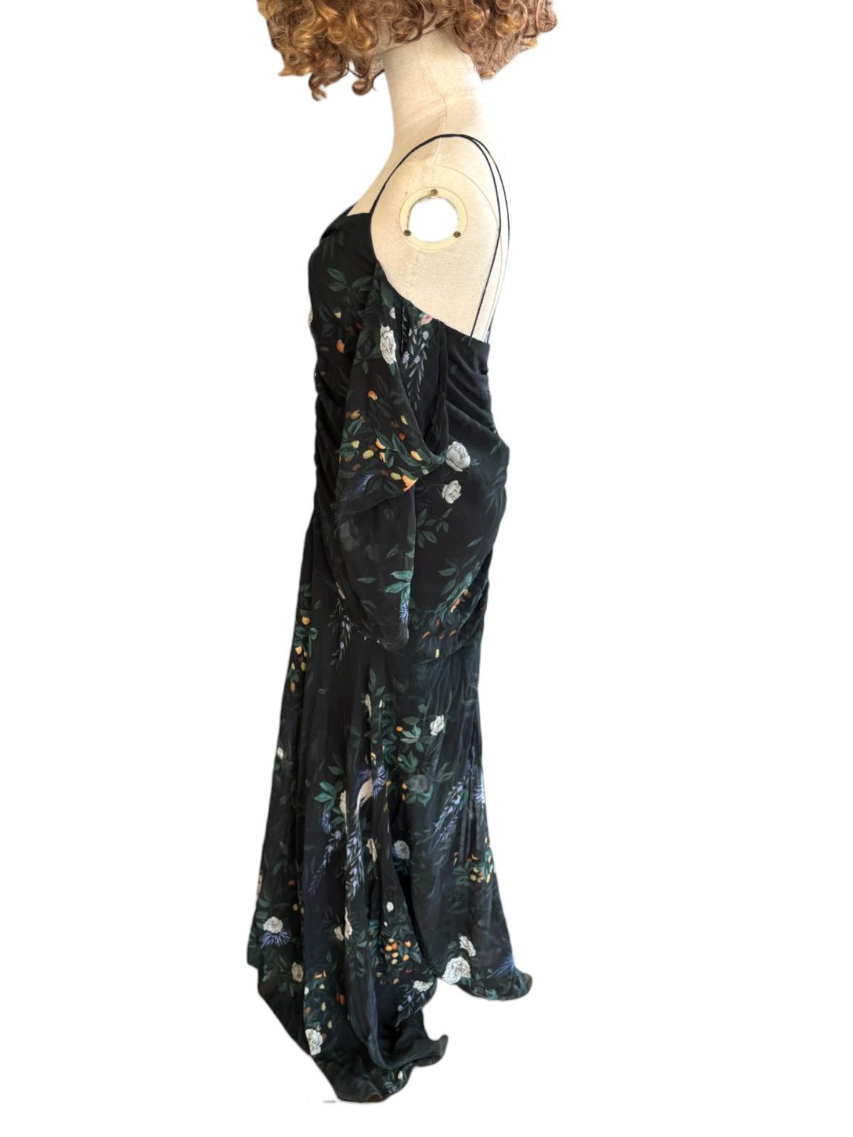 CAMILLA + MARC Arlen Maxi Dress | Sz 8, Black Floral, Ruching, Spaghetti Straps