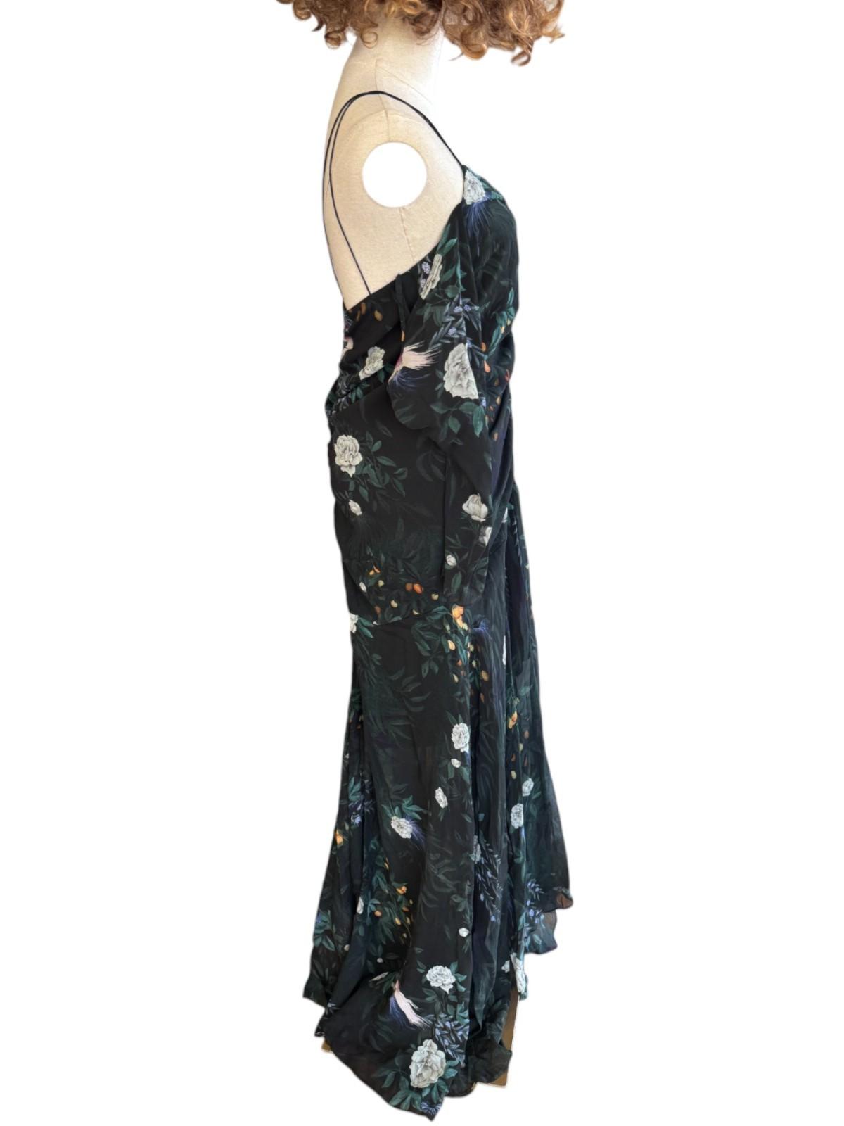 CAMILLA + MARC Arlen Maxi Dress | Sz 8, Black Floral, Ruching, Spaghetti Straps