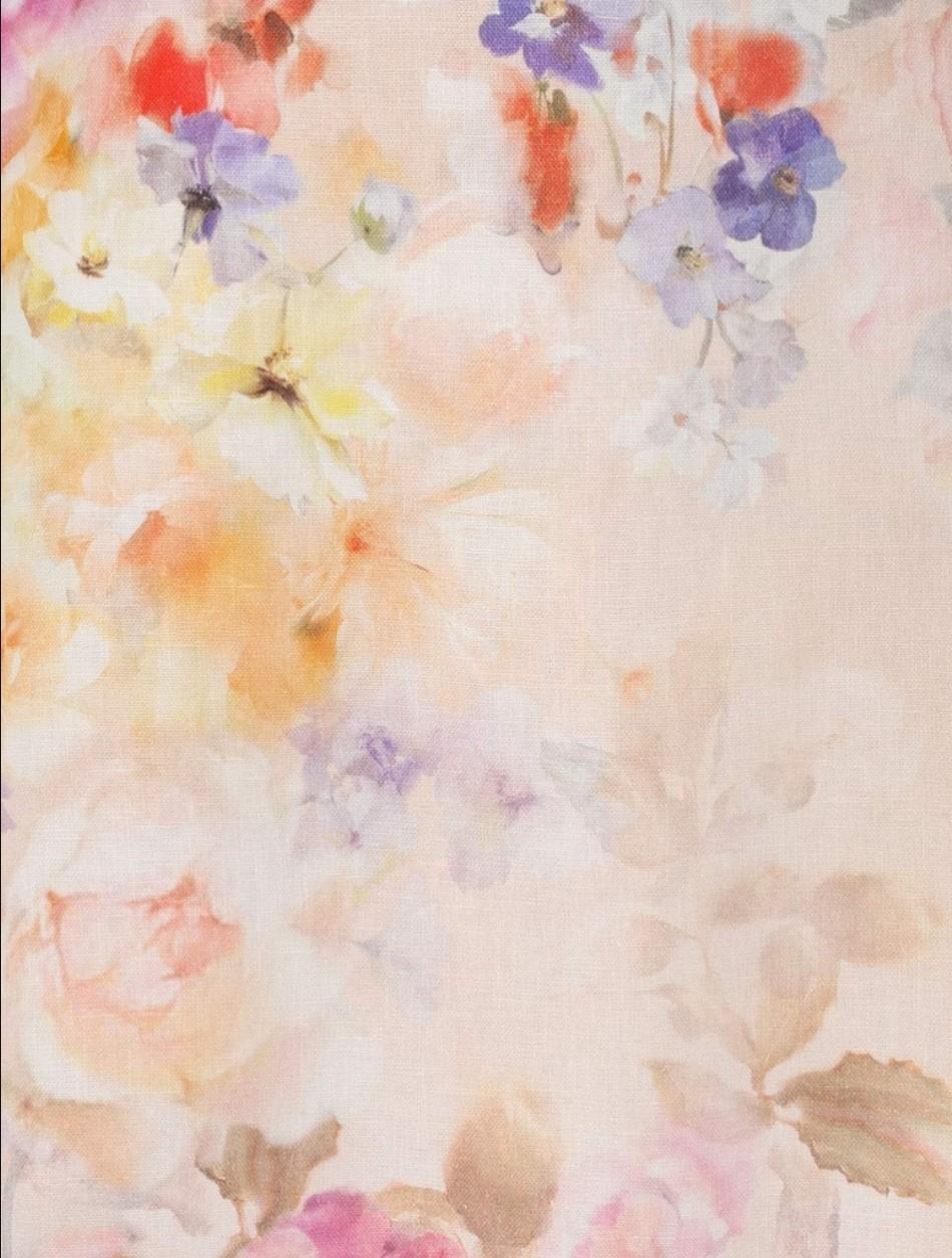 Zimmermann Crush Midi Dress |Floral, Light Pink, Linen, Open Back Tie, Cutout