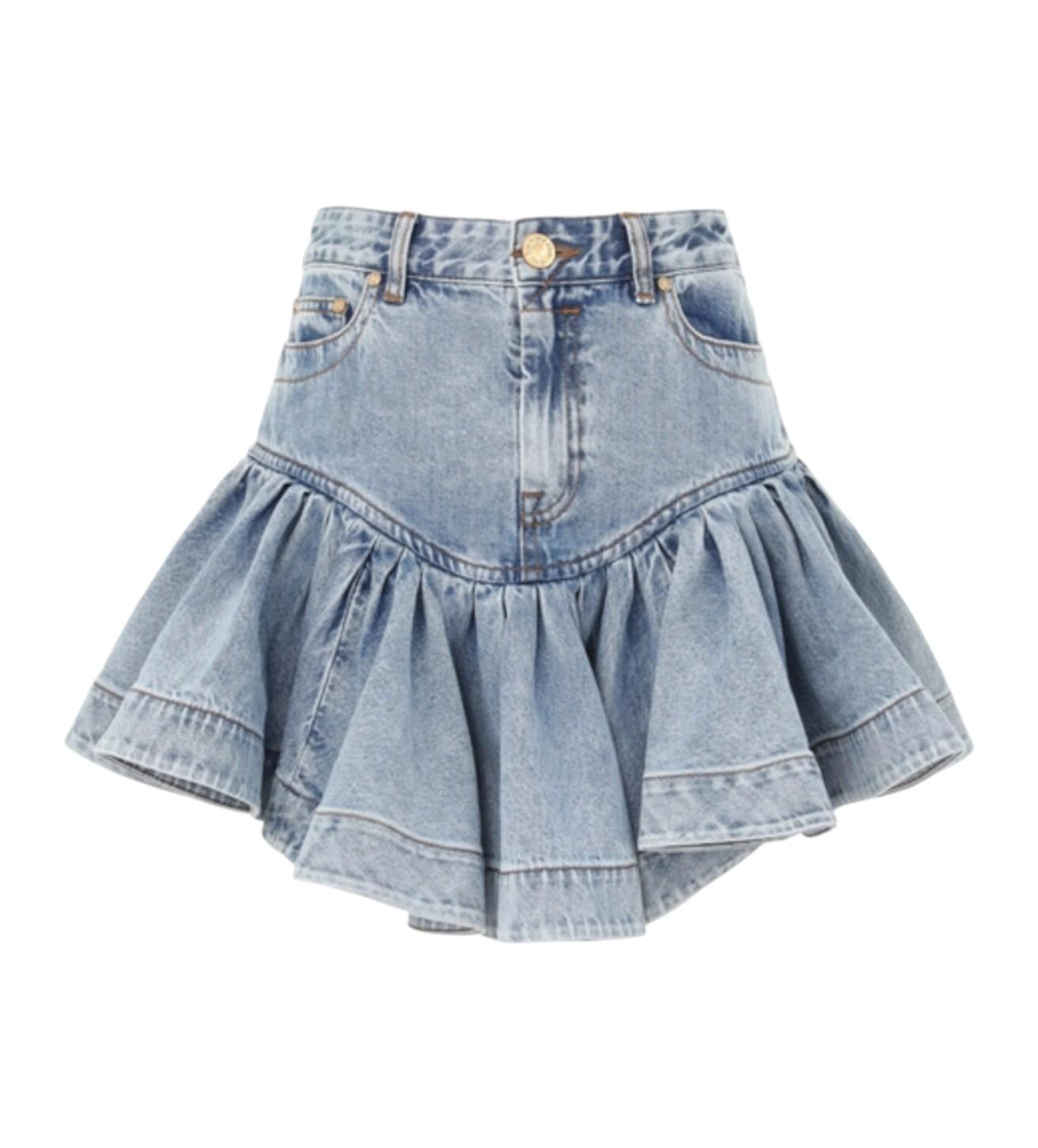 Zimmermann Denim Frill Mini Skirt | Fit & Flare, Blue Sea Foam, Pockets