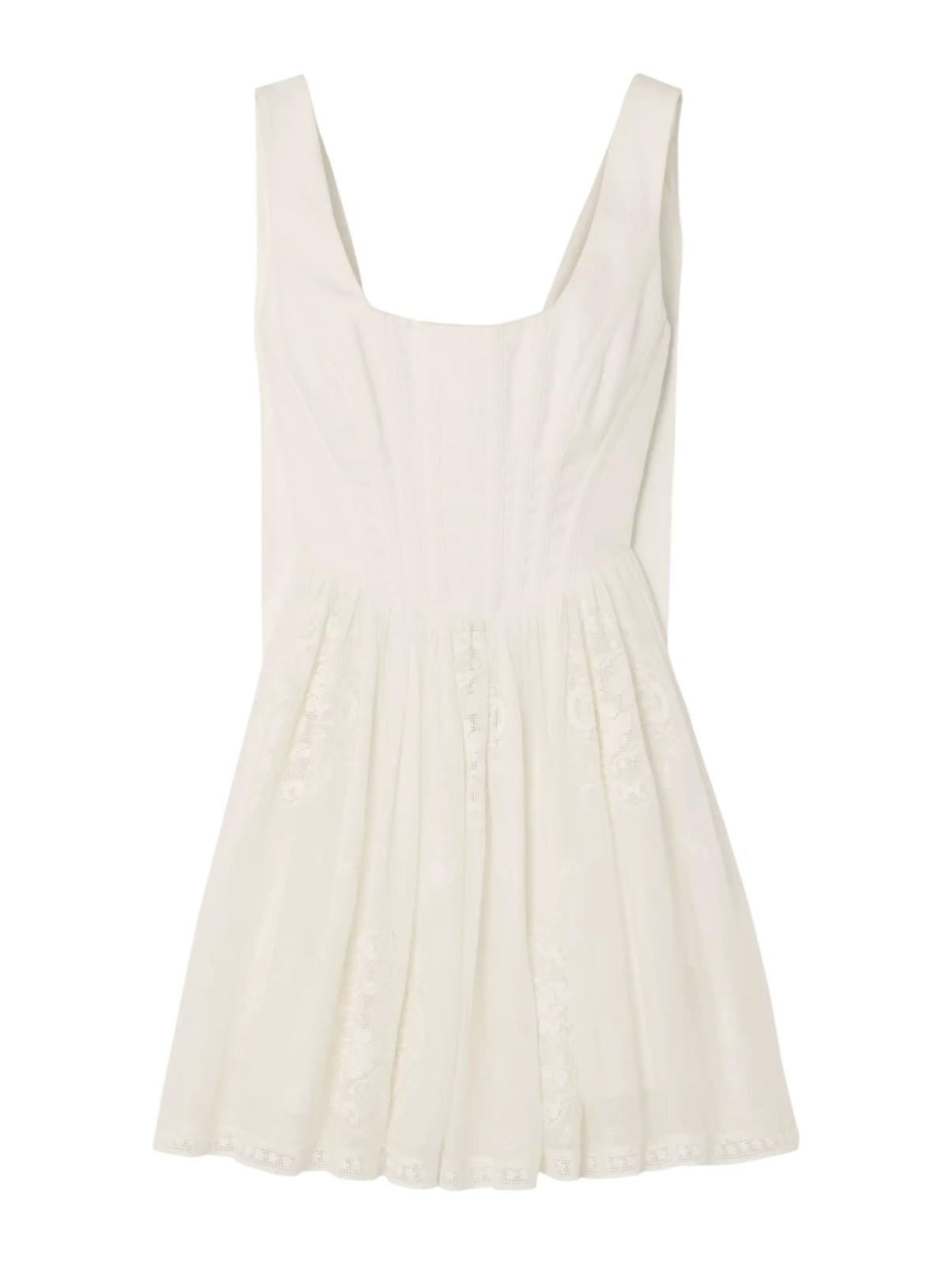 Zimmermann Alight Corset Mini Dress | White Ramie Lace Fabric, Fit & Flare, Bows