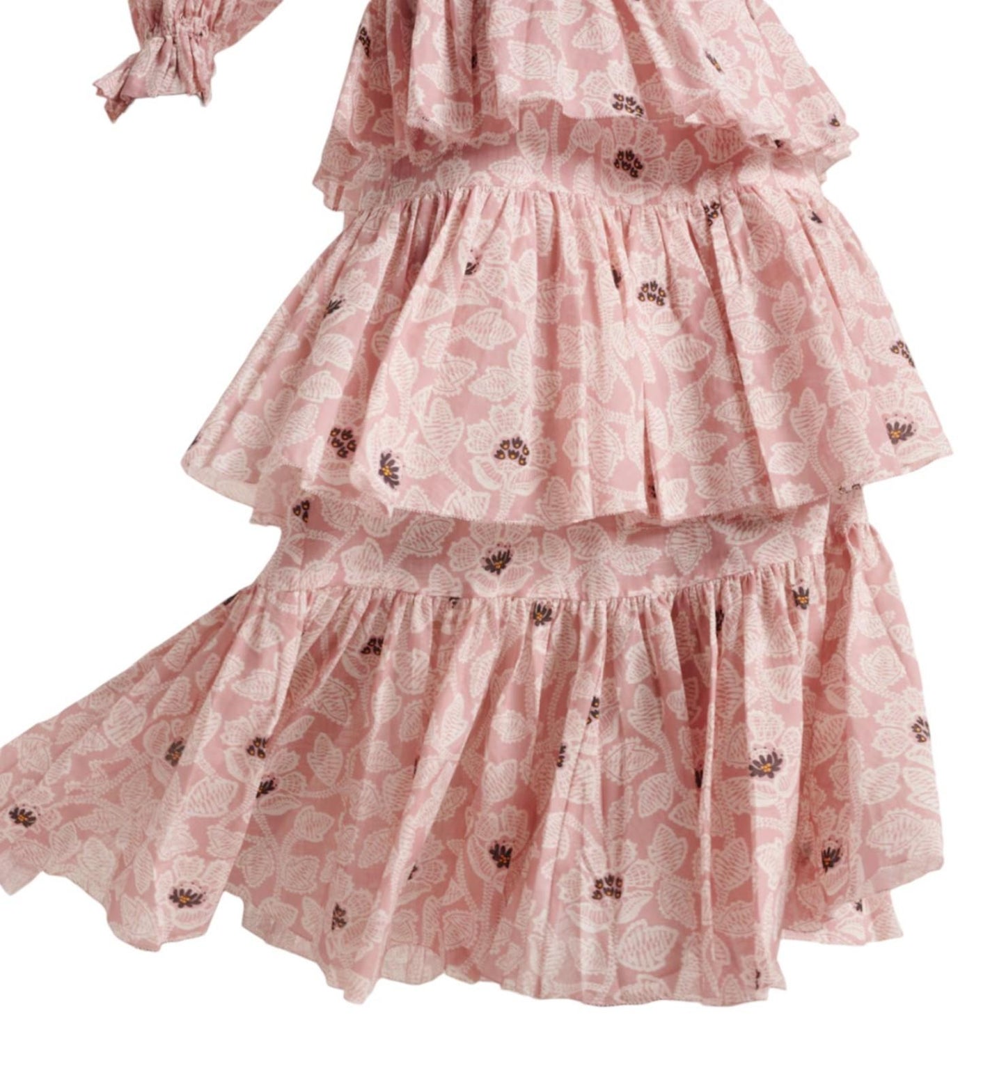 Zimmermann Ottie Tiered Midi Skirt | Rose Pink Floral, Cotton, High Waist, Belt