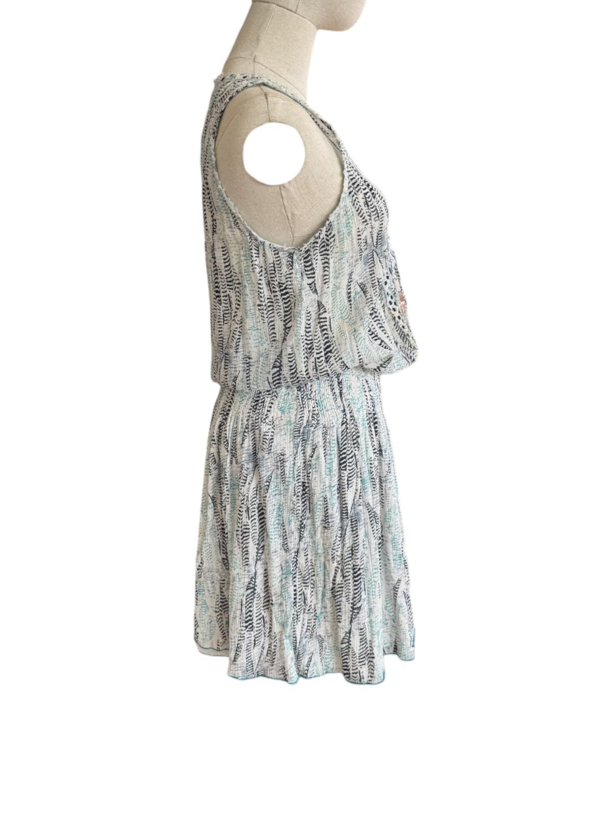 ZADIG & VOLTAIRE Cotton Mini Dress | Sz S, White/Blue/Black Print, Elastic Waist