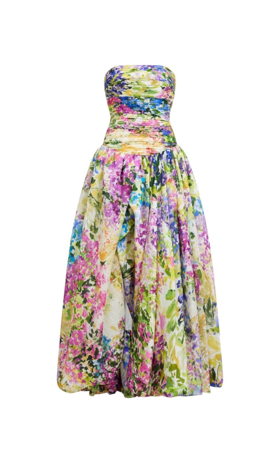 Multicolored floral dress on a white background