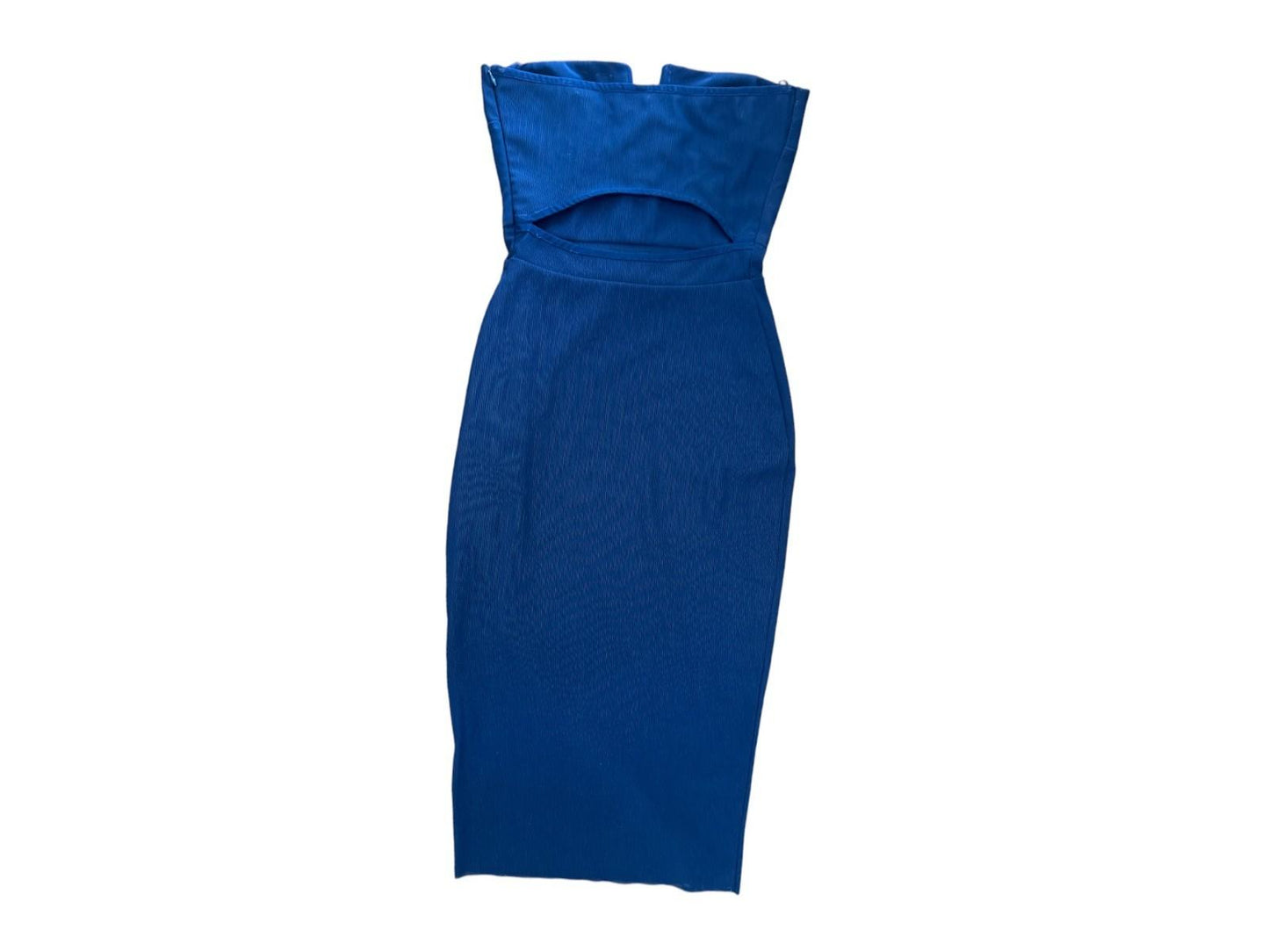 Blue strapless dress on a white background