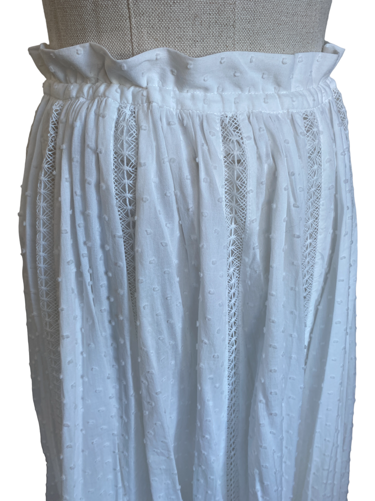 Zimmermann Suraya Lace Insert Skirt | Midi, Fringe, Cotton, White, Dots $600 RRP