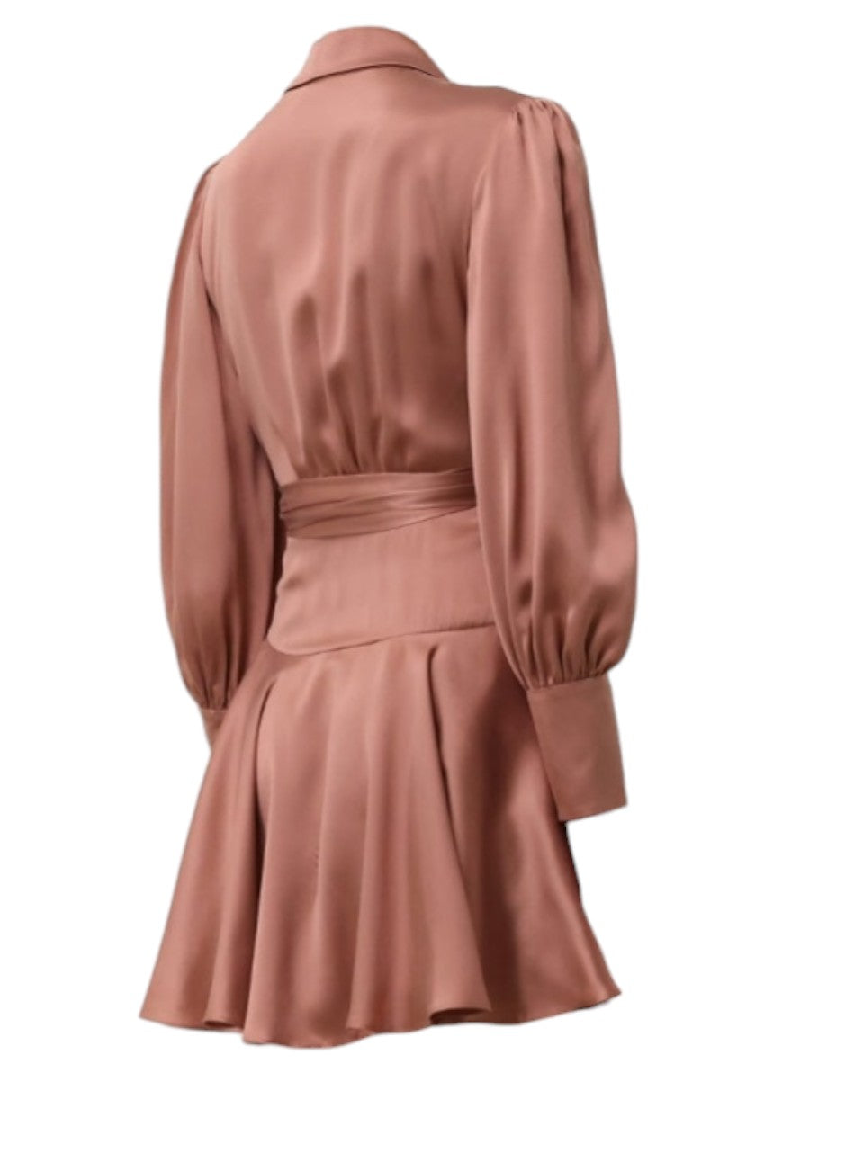 Zimmermann Silk Wrap Mini Dress | Blush/Pink, Asymmetric, Sueded Silk, Dolman