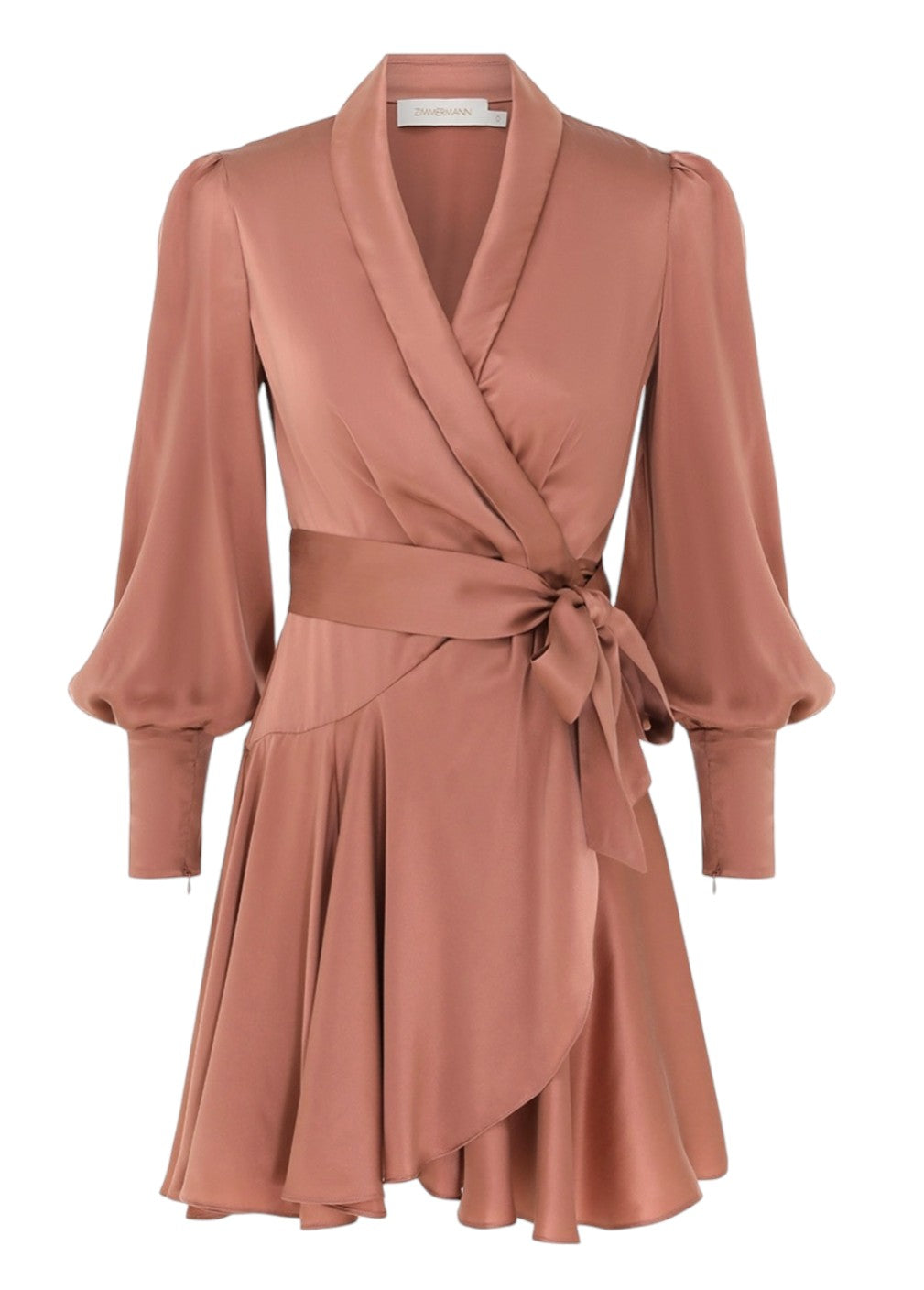 Zimmermann Silk Wrap Mini Dress | Blush/Pink, Asymmetric, Sueded Silk, Dolman