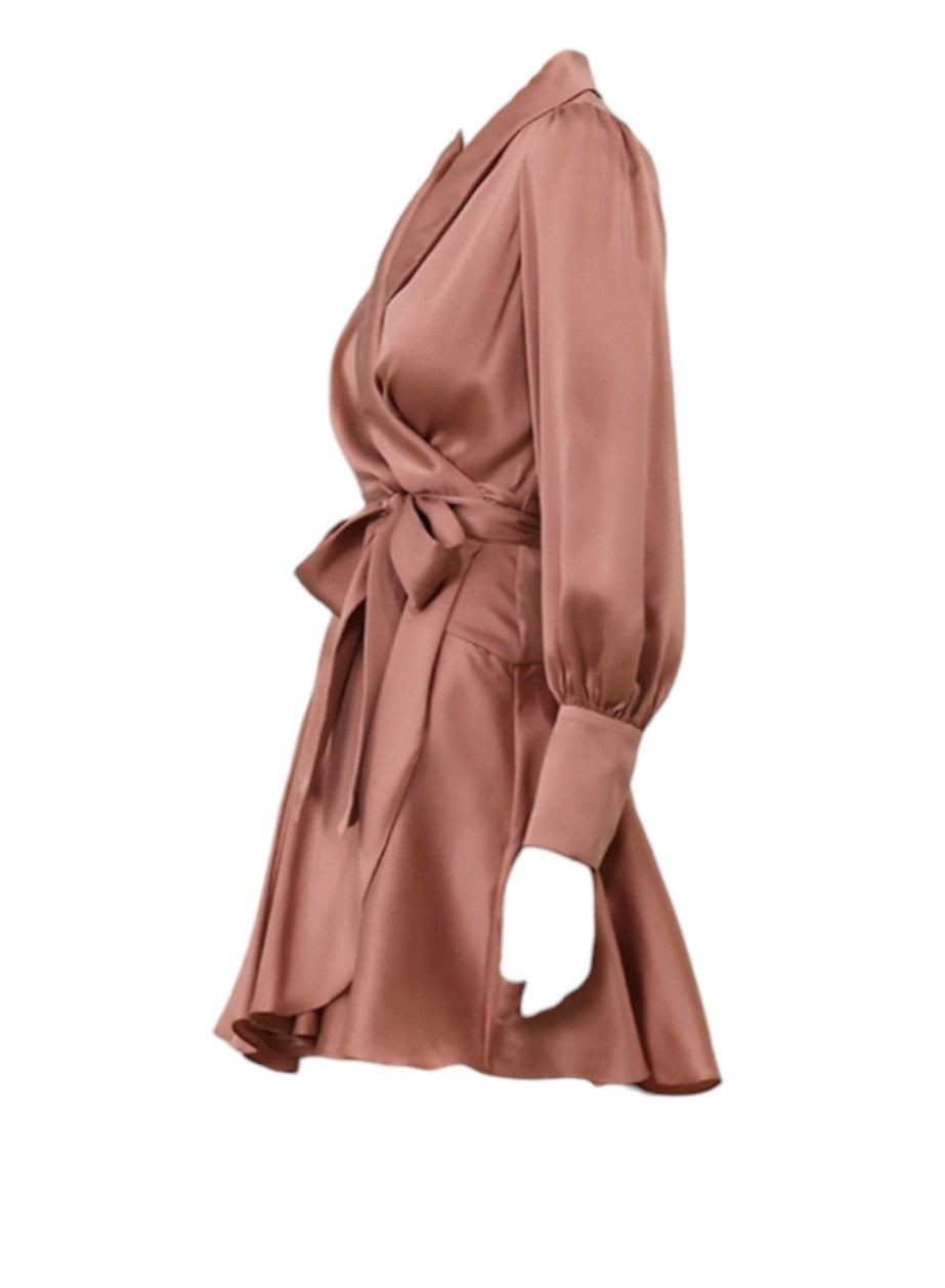 Zimmermann Silk Wrap Mini Dress | Blush/Pink, Asymmetric, Sueded Silk, Dolman