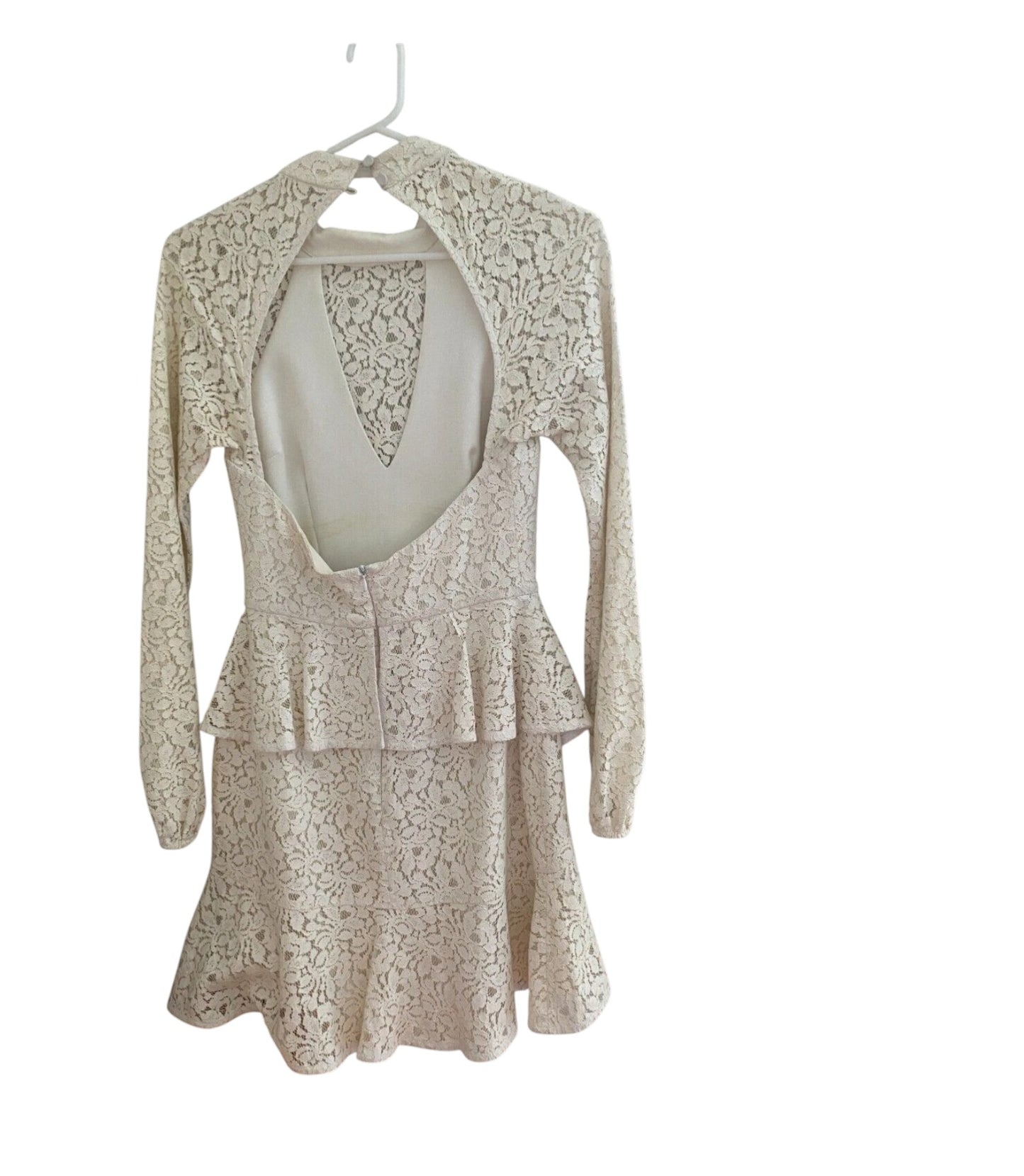Rebecca Valance Sistine Frill Mini Dress | White, Lace, Peplum, Bridal, Size 8