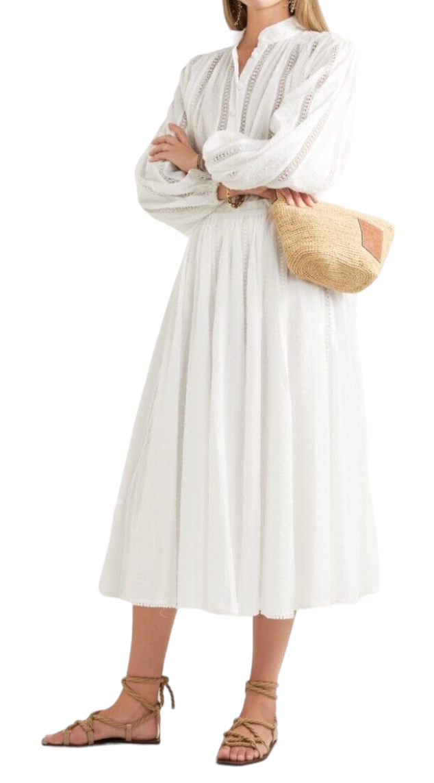 Zimmermann Suraya Lace Insert Skirt | Midi, Fringe, Cotton, White, Dots $600 RRP