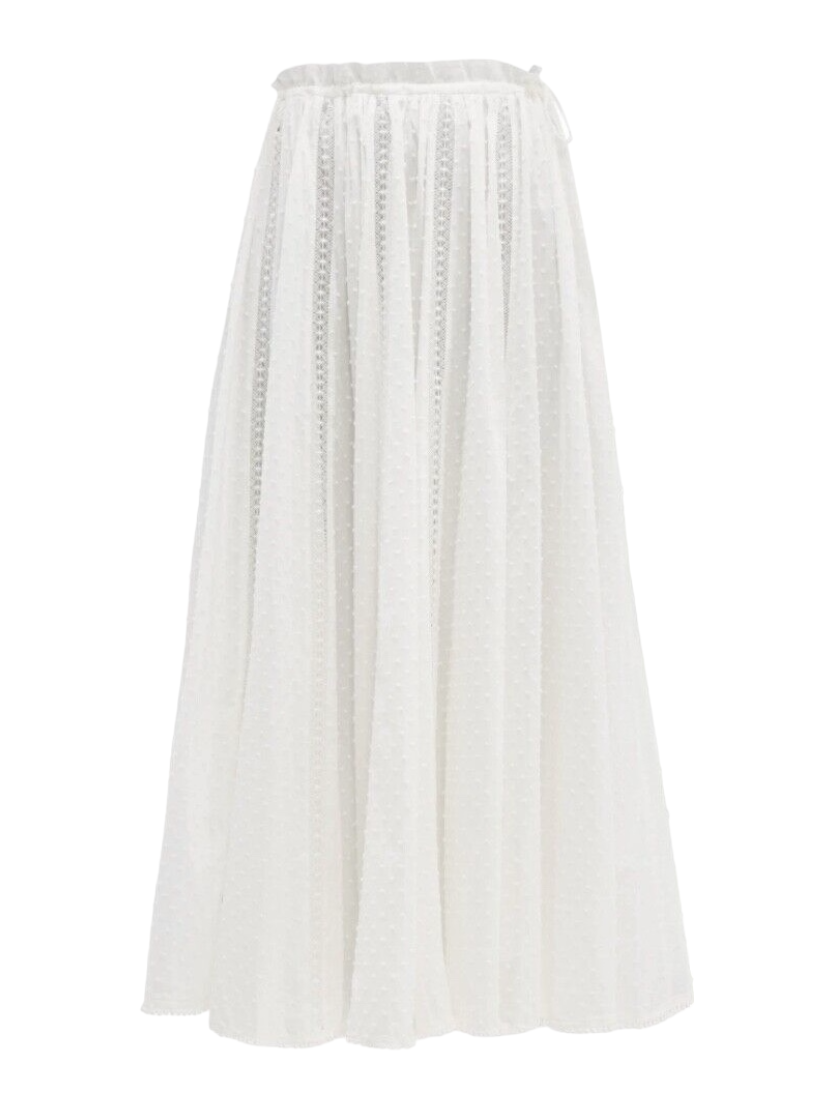 Zimmermann Suraya Lace Insert Skirt | Midi, Fringe, Cotton, White, Dots $600 RRP