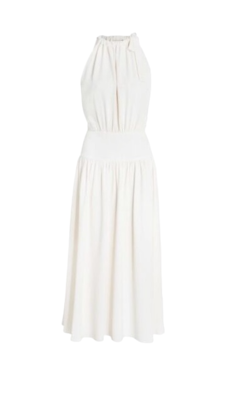 Zimmermann Tie Neck Picnic Dress | Thick Elastic Waistband, Pearl White $890 RP