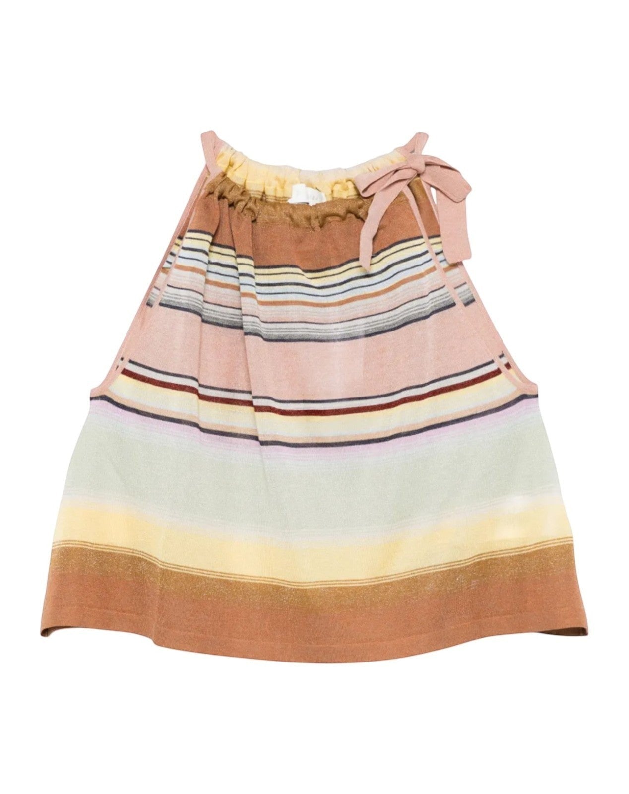 Naked Pear Zimmermann Coco multi-stripe knit halterneck top with a self-tie neckline and relaxed sleeveless fit.