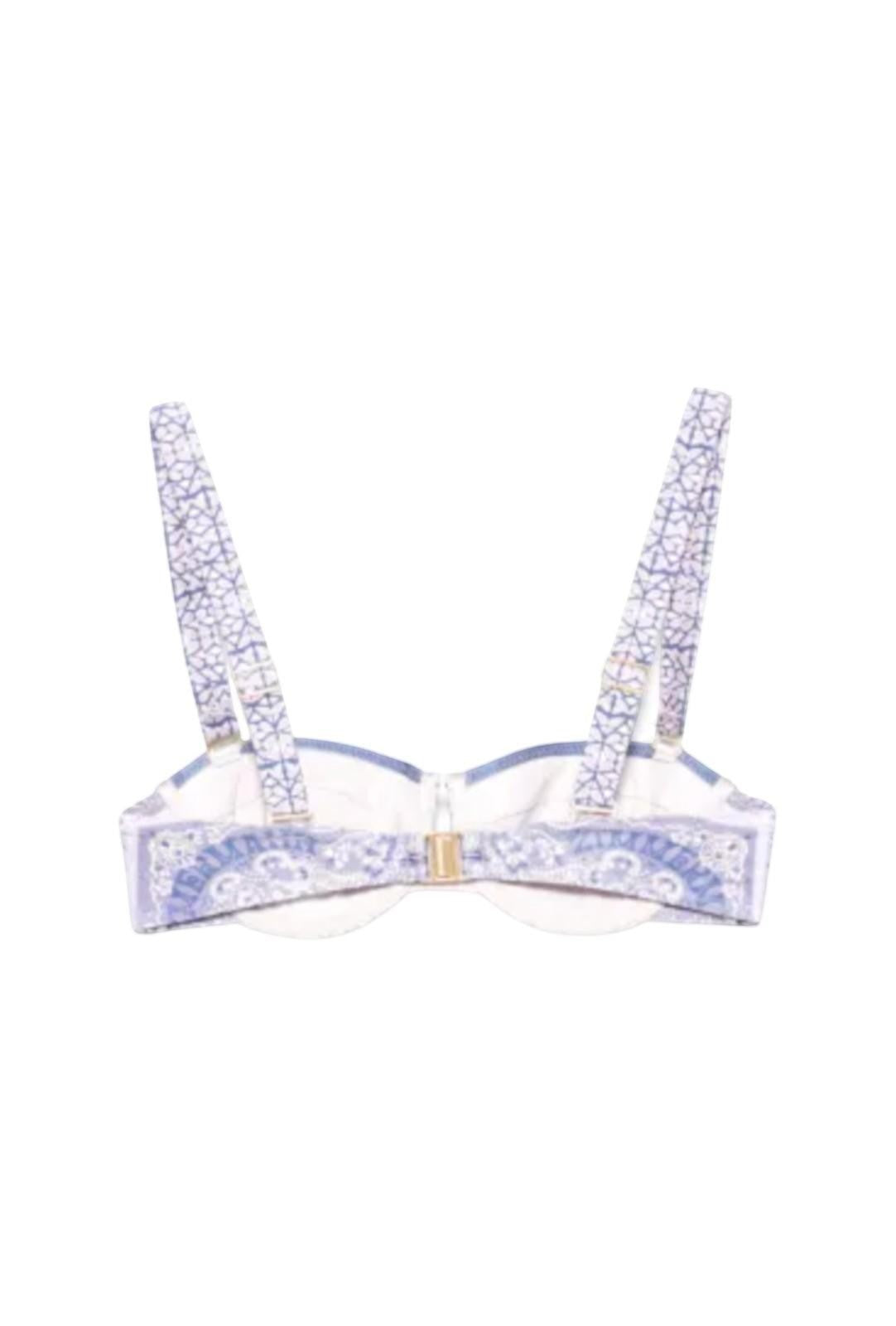 Naked Pear Zimmermann Lucky balconette bikini top in blue bandana print with underwire and adjustable straps