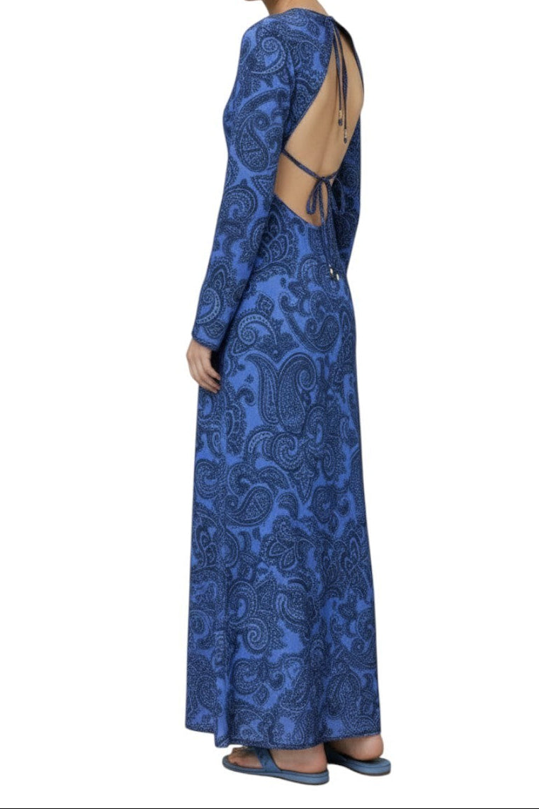 Zimmermann Ottie Bias Backless Dress, Blue Paisley, Size 4