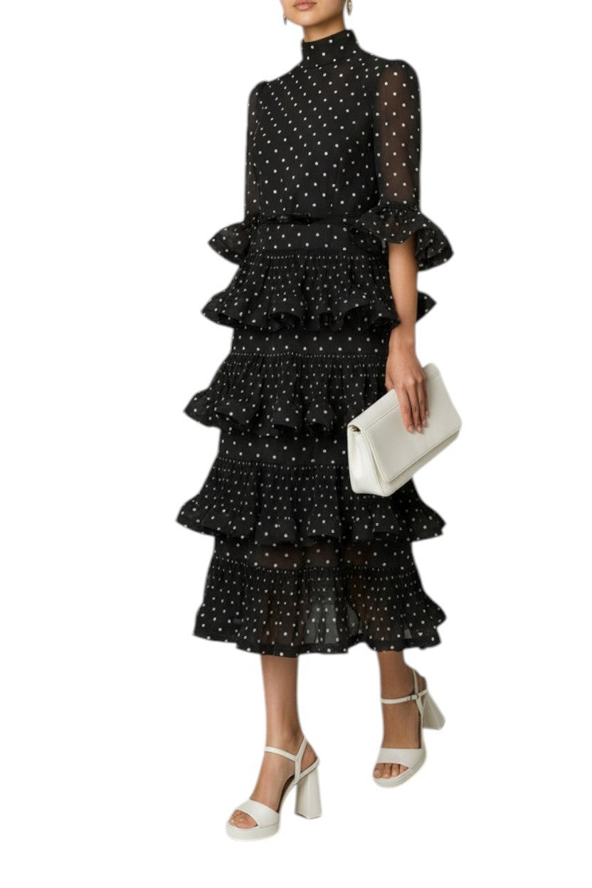 Zimmermann Pleated Sleeve Midi Dress Black/White Polka Dot – Naked Pear