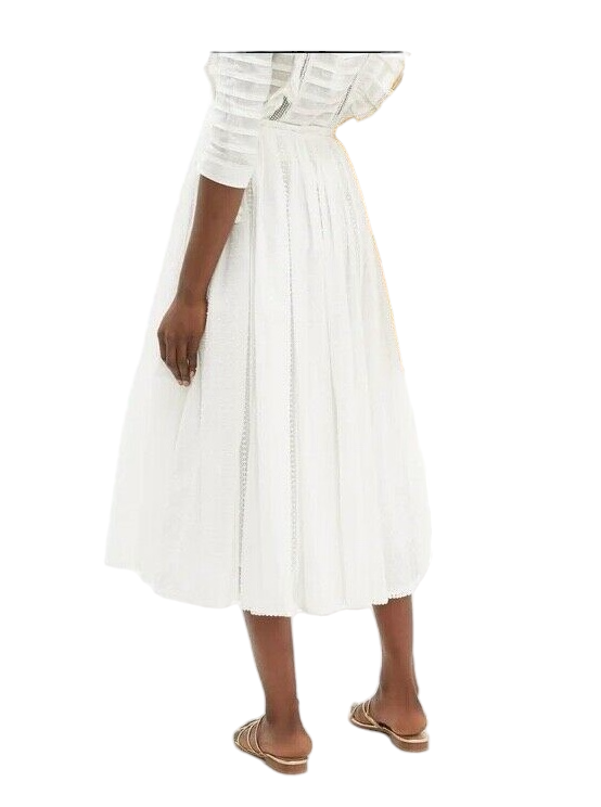 Zimmermann Suraya Lace Insert Skirt | Midi, Fringe, Cotton, White, Dots $600 RRP